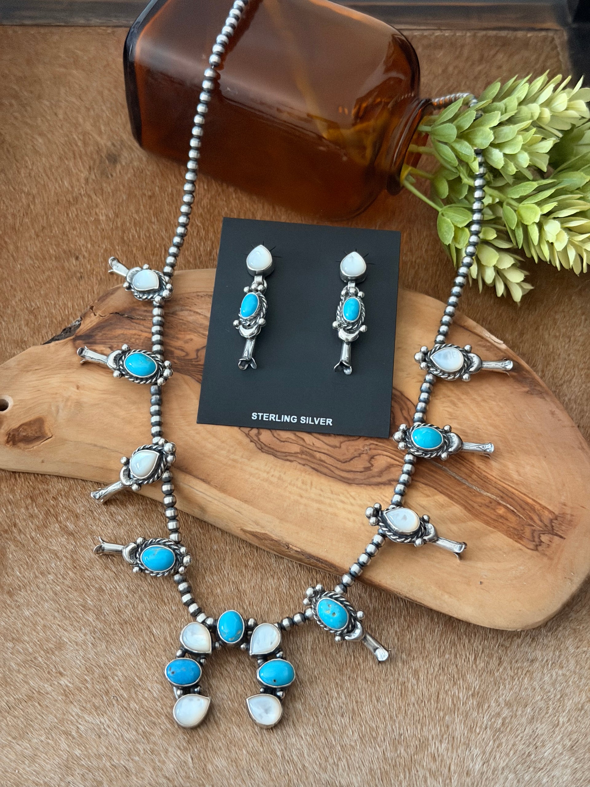 Larry Kaye Multi Stone & Sterling Silver Squash Blossom Necklace Set