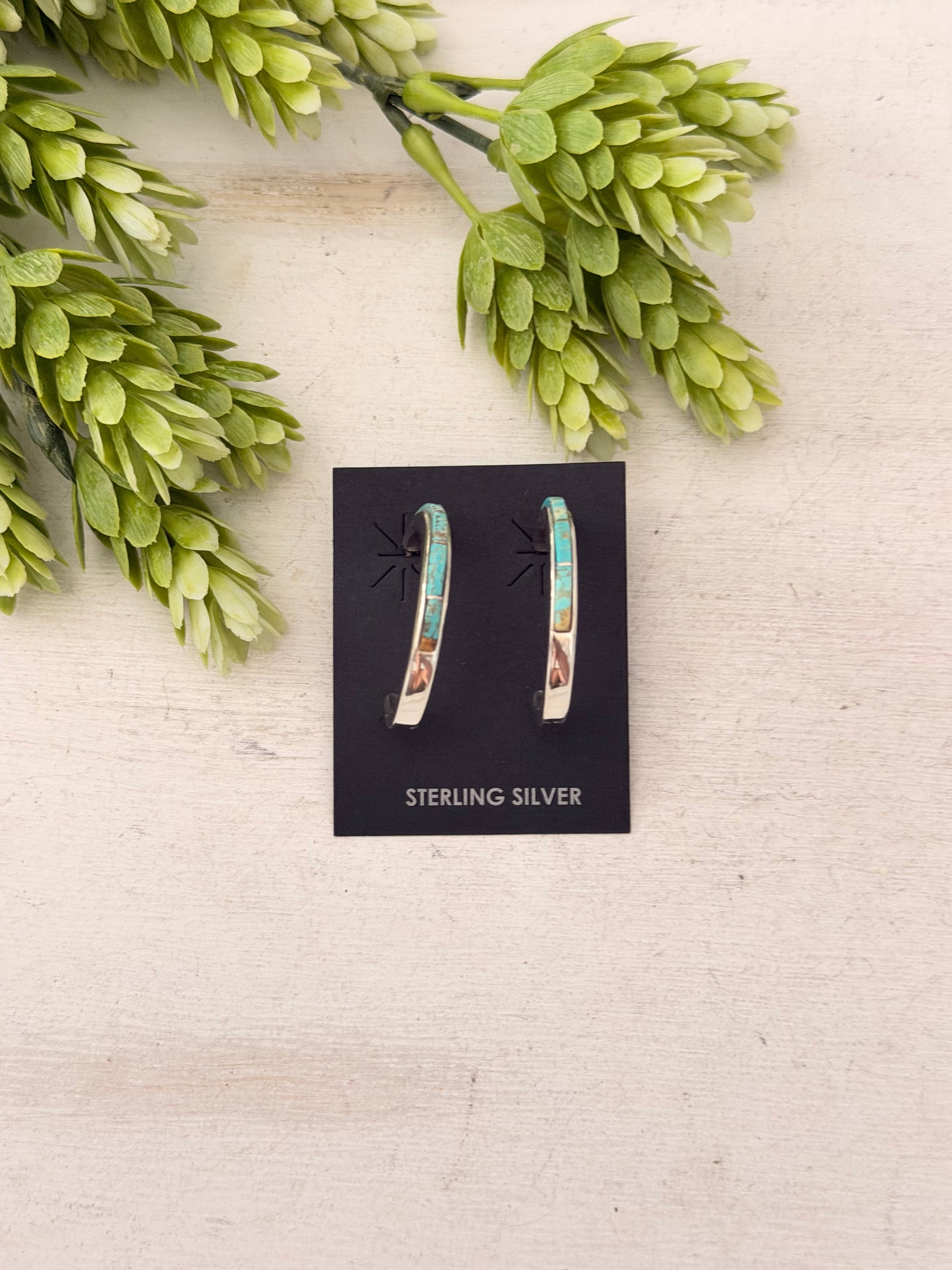 Navajo Made Mine 8 Sterling Silver Post Hoop Earrings
