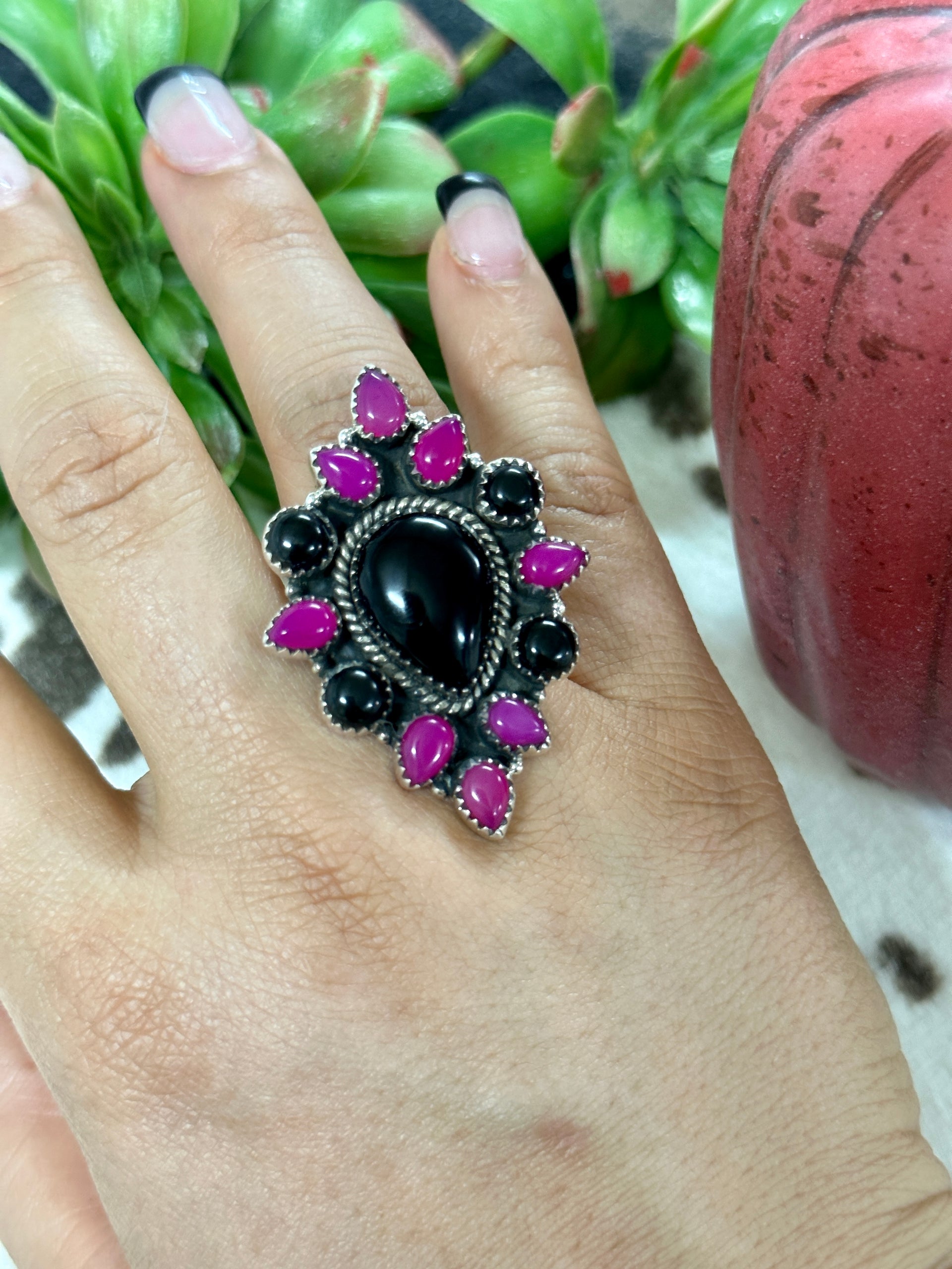 Southwest Handmade Multi Stone & Sterling Silver Cluster Adjustable Ring