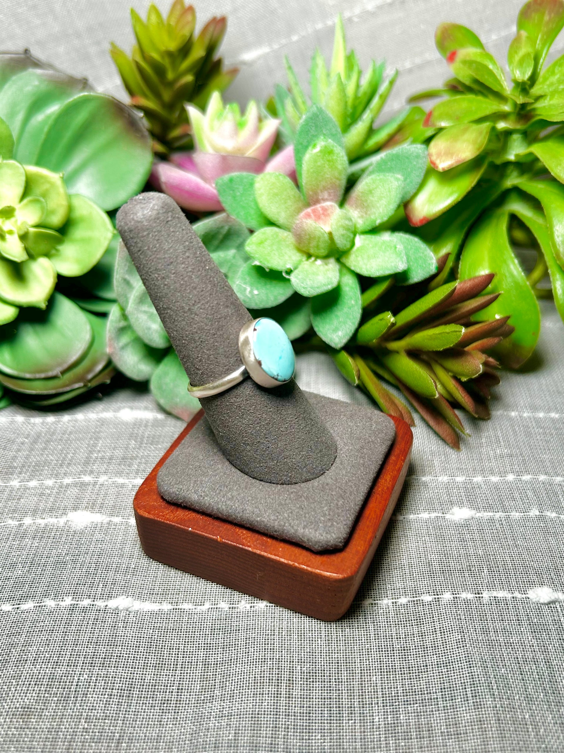 Navajo Made Golden Hill Turquoise & Sterling Silver Ring Size 8.25