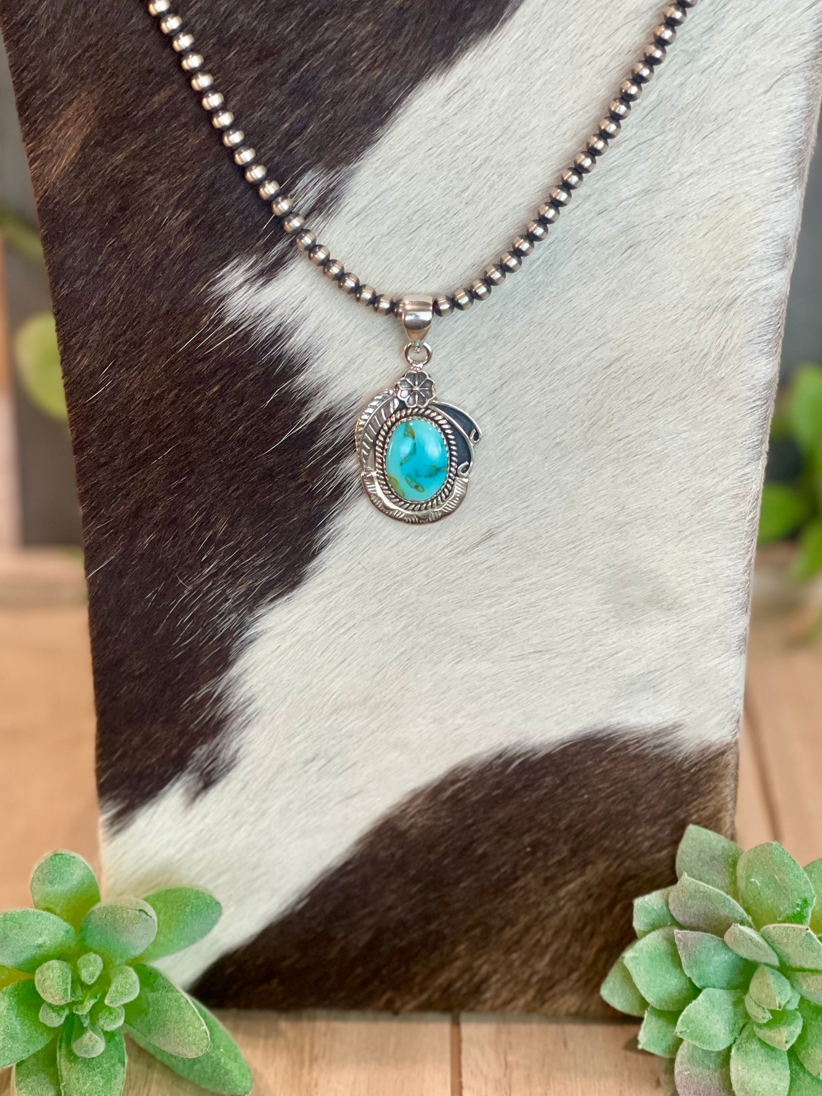 Southwest Handmade Sonoran Mountain Turquoise & Sterling Silver Pendant