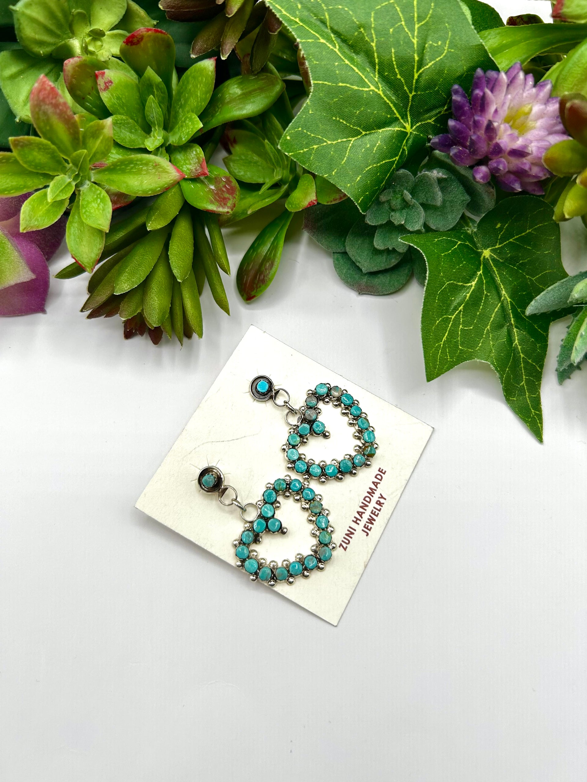 Zuni Made Kingman Turquoise & Sterling Silver Post  Dangle Earrings