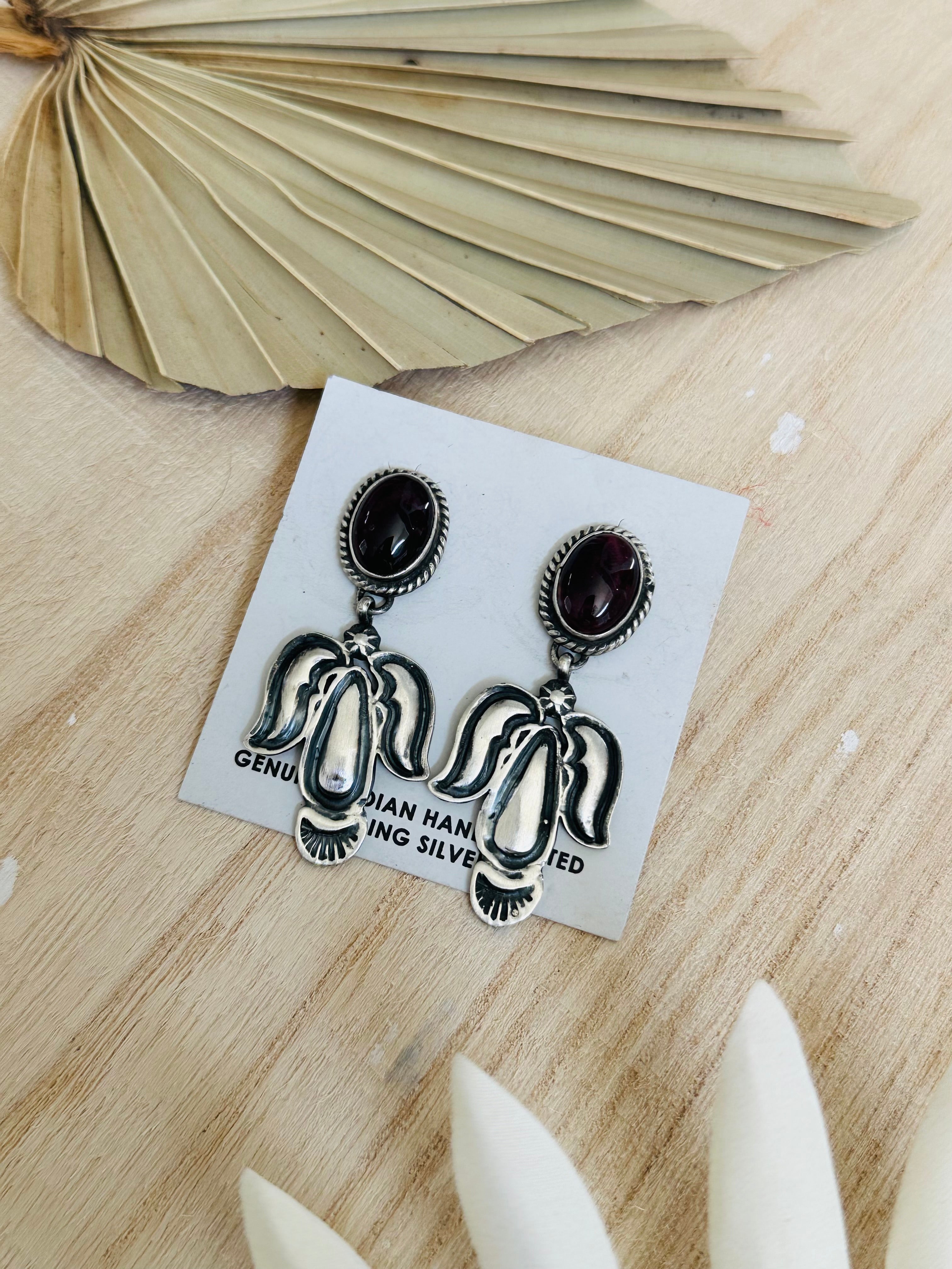 Navajo Made Purple Spiny Oyster & Sterling Silver Post Earrings