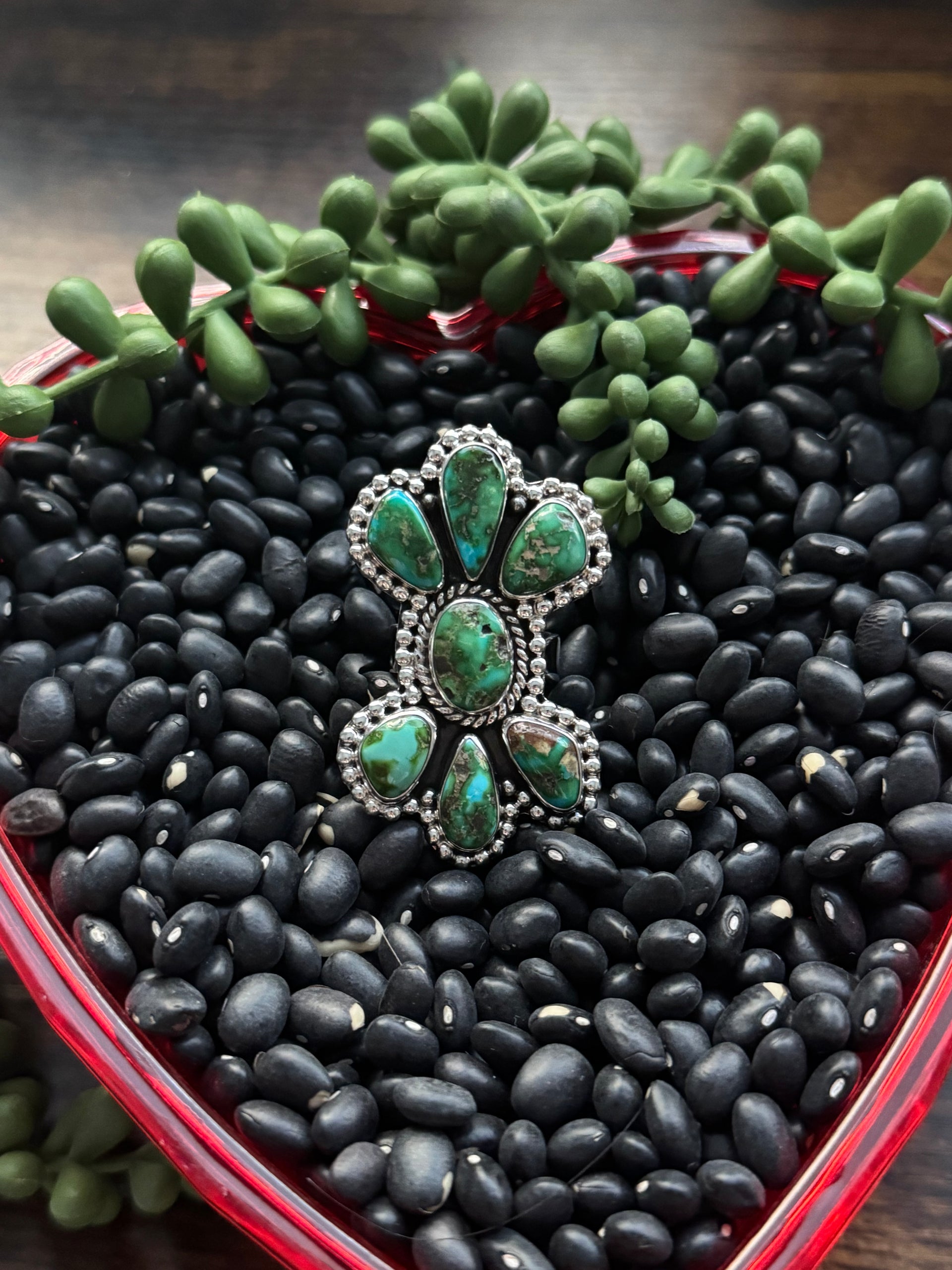 Southwest Handmade Sonoran Mountain Turquoise & Sterling Silver Adjustable Cluster Ring