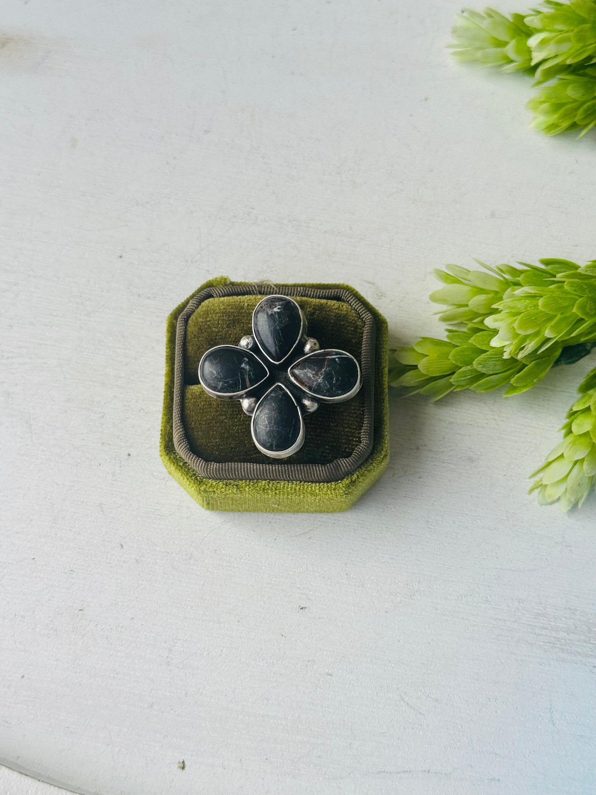 Myron Benally White Buffalo & Sterling Silver Ring Size 8