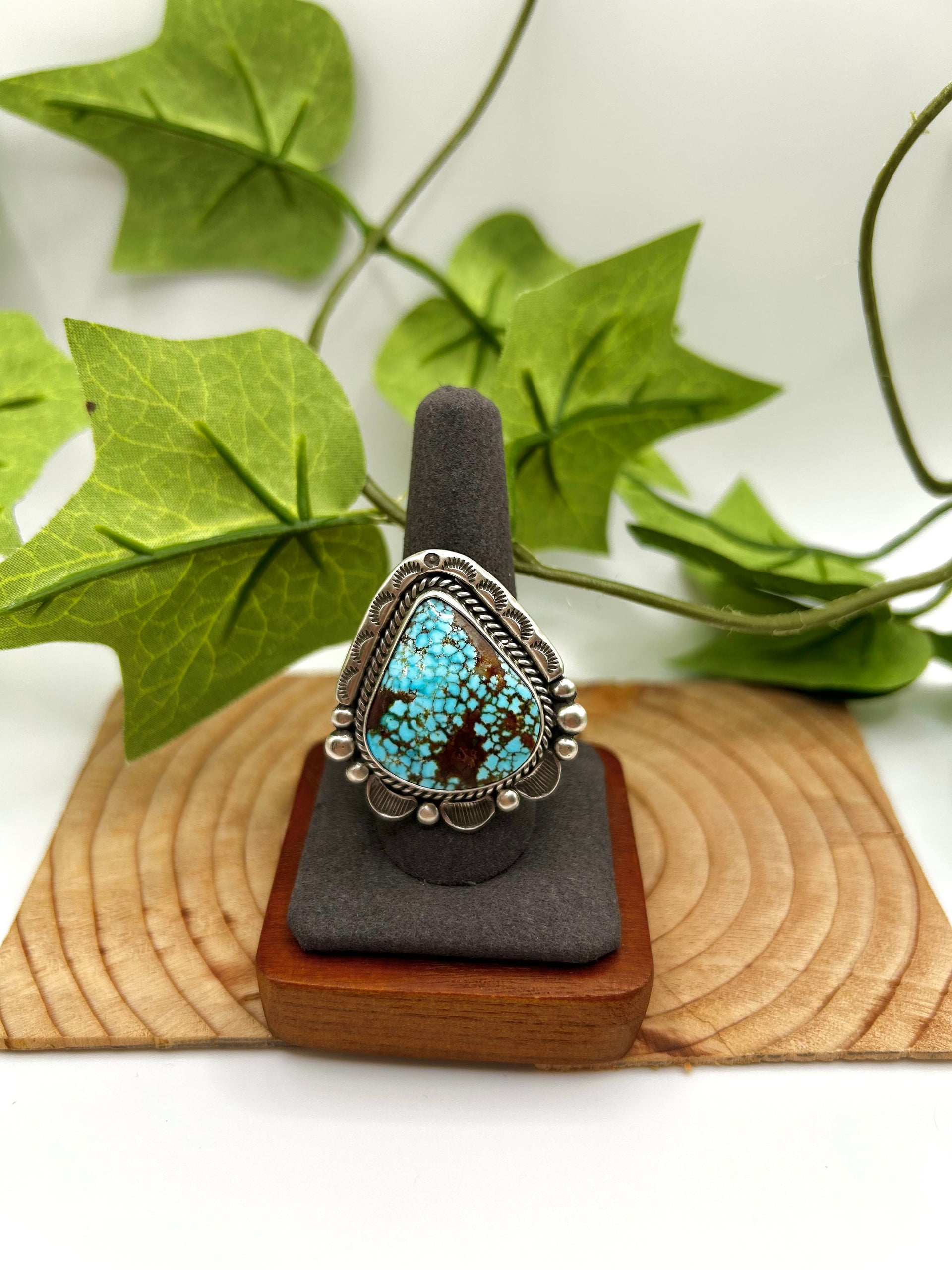 Fred Francis Highgrade Kingman Turquoise & Sterling Silver Adjustable Ring