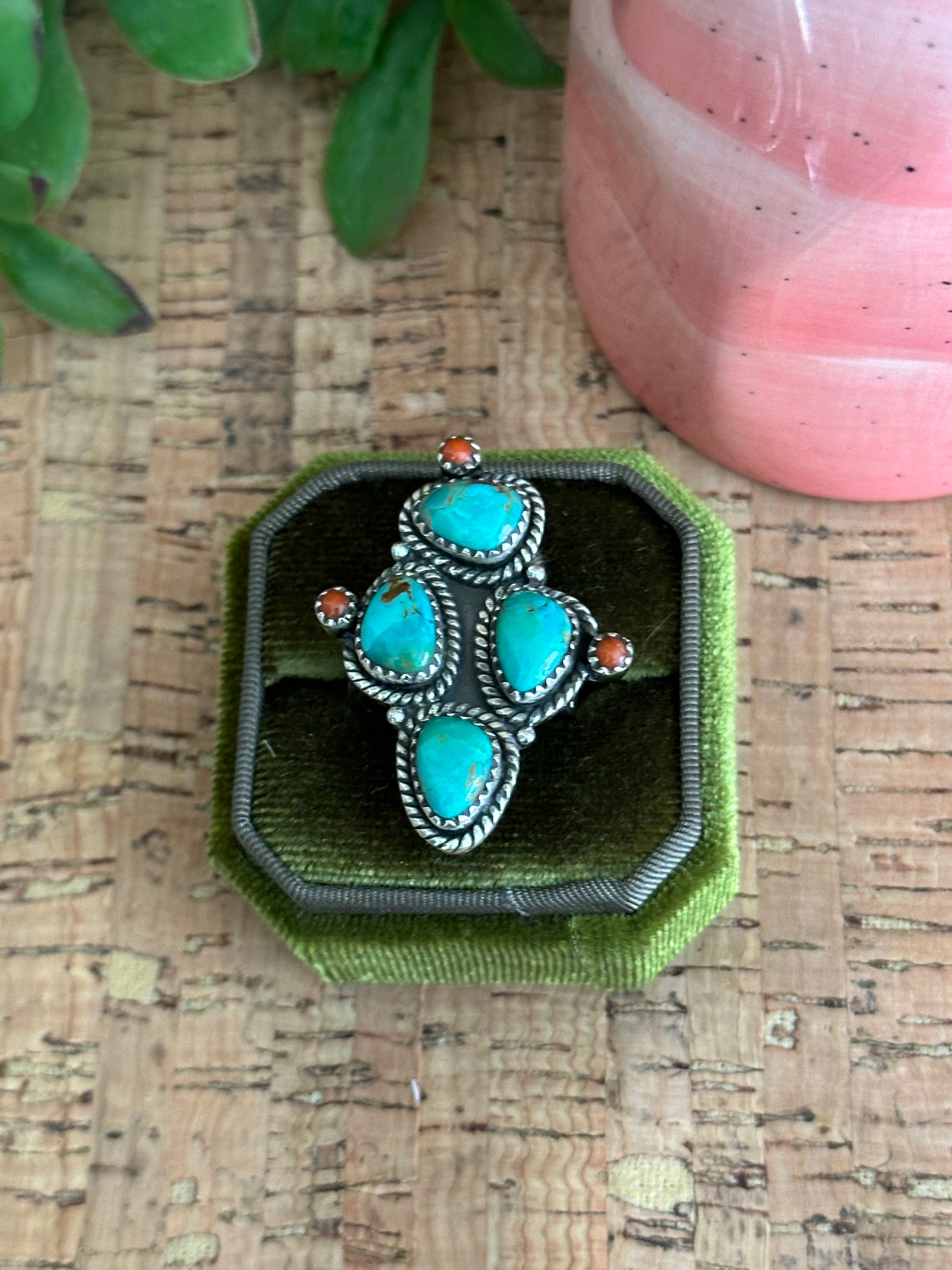 Southwest Handmade Multi Stone & Sterling Silver Adjustable Cluster Ring