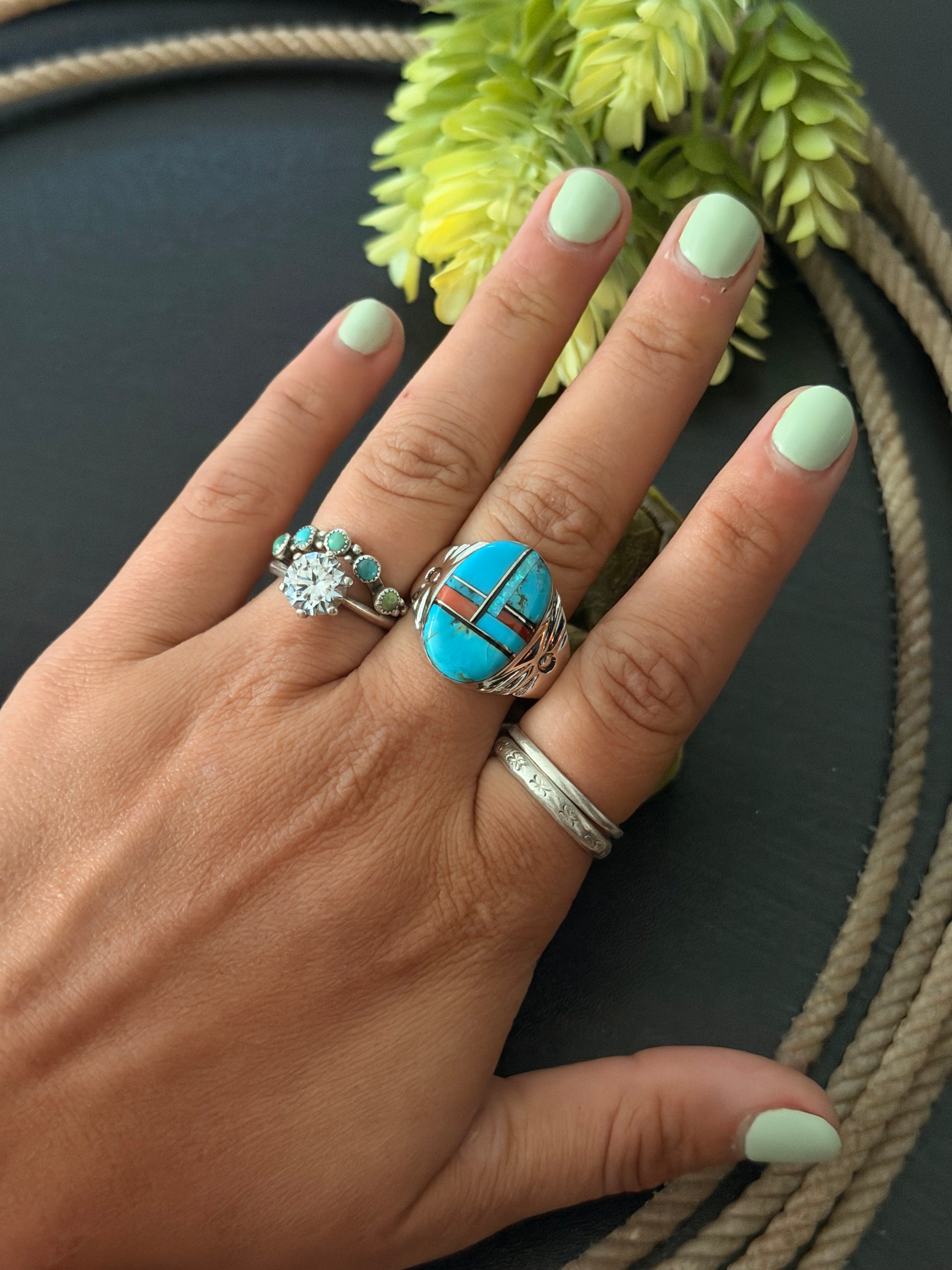 Mary Lincoln Multi Stone & Sterling Silver Inlay Ring Size 11.5