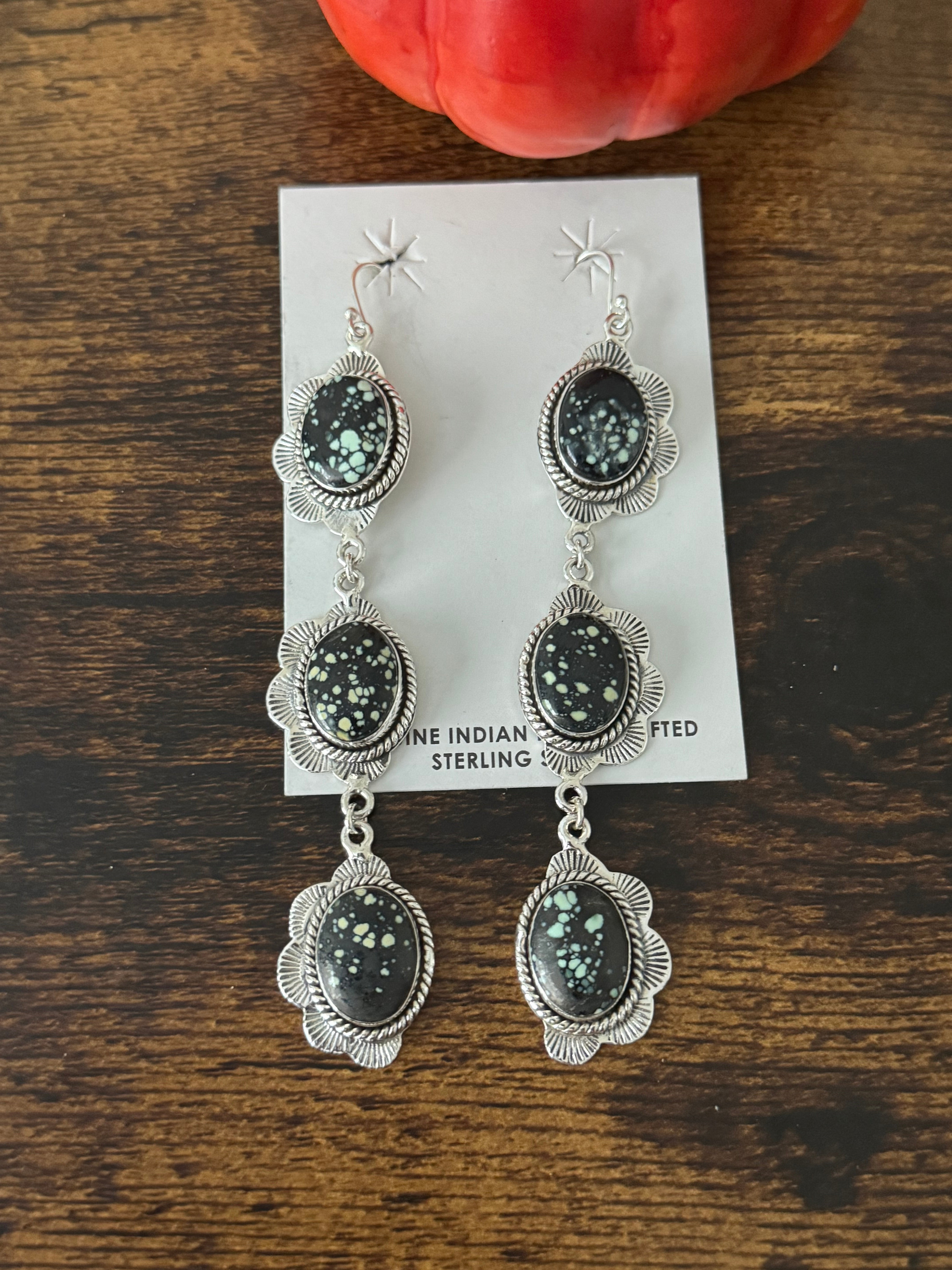 Southwest Handmade New Lander Variscite & Sterling Silver Dangle Earrings