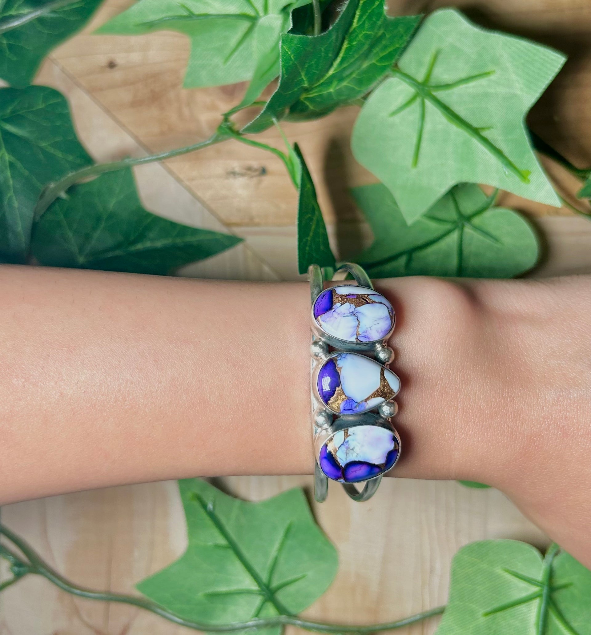 Augustine Largo Grape Dahlia & Sterling Silver Cuff Bracelet