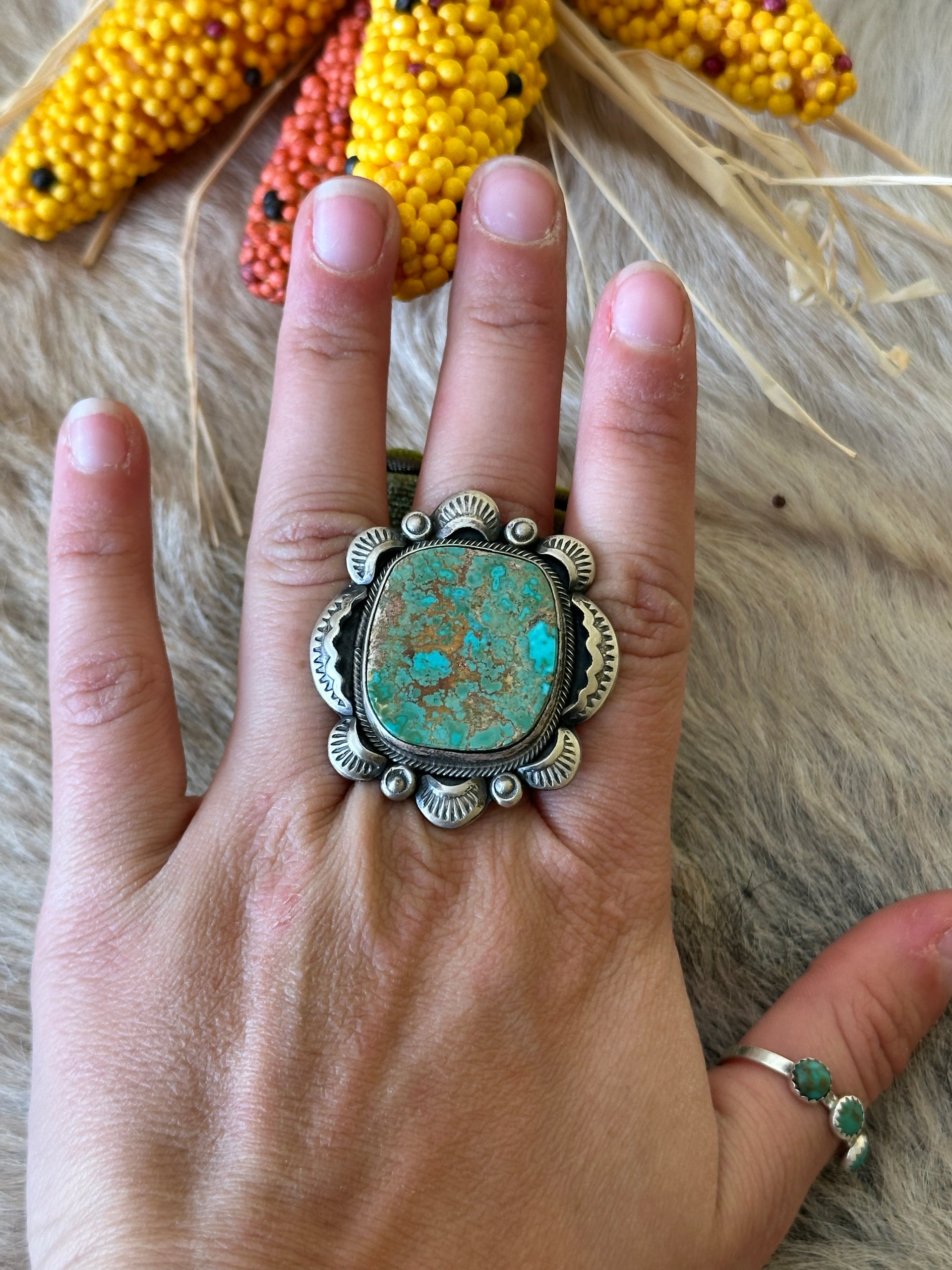 Gilbert Tom Royston Turquoise & Sterling Silver Ring Size 8.5