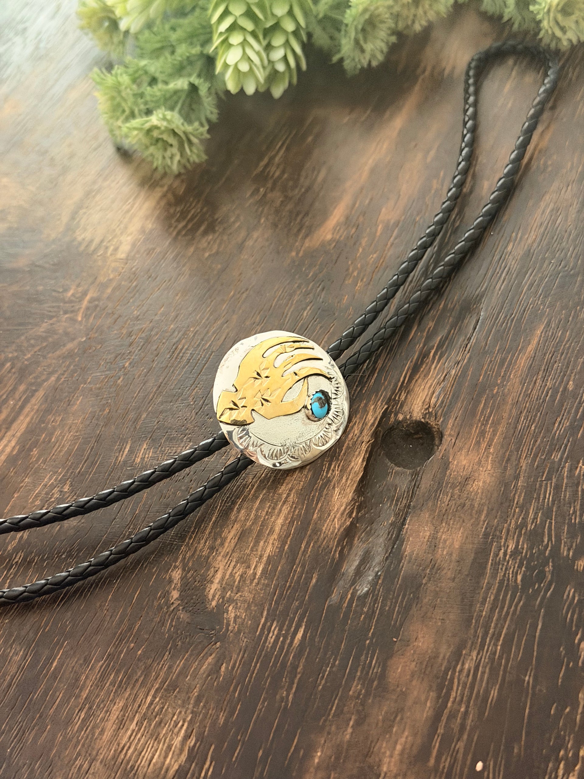 Navajo Made Kingman Turquoise & Sterling Silver Bolo Tie