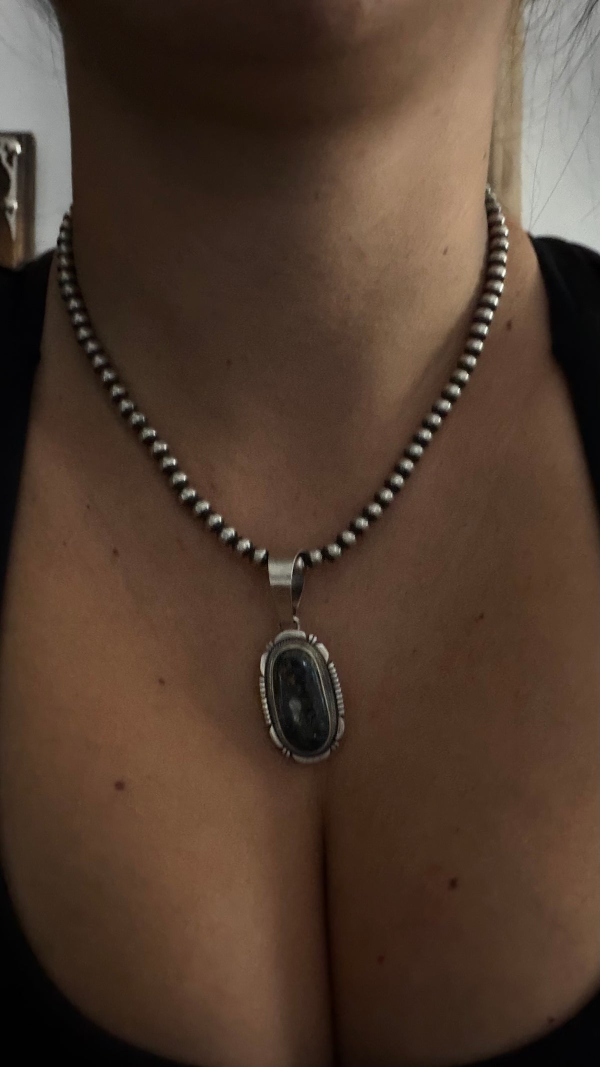 Navajo Made Thunder Mountain Turquoise & Sterling Silver Pendant