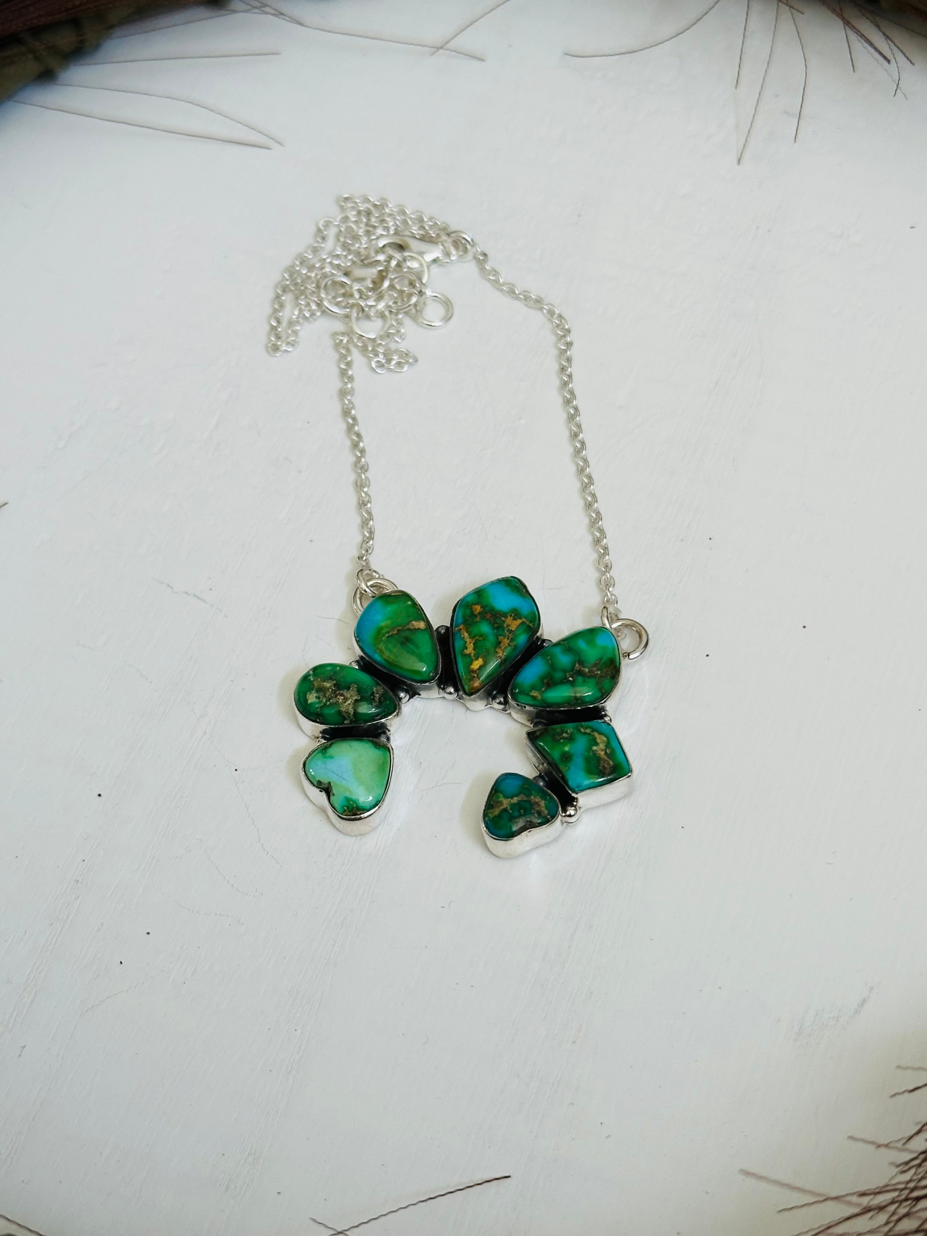 TTD “Chance” Sonoran Mountain Turquoise & Sterling Silver Cluster Naja Necklace