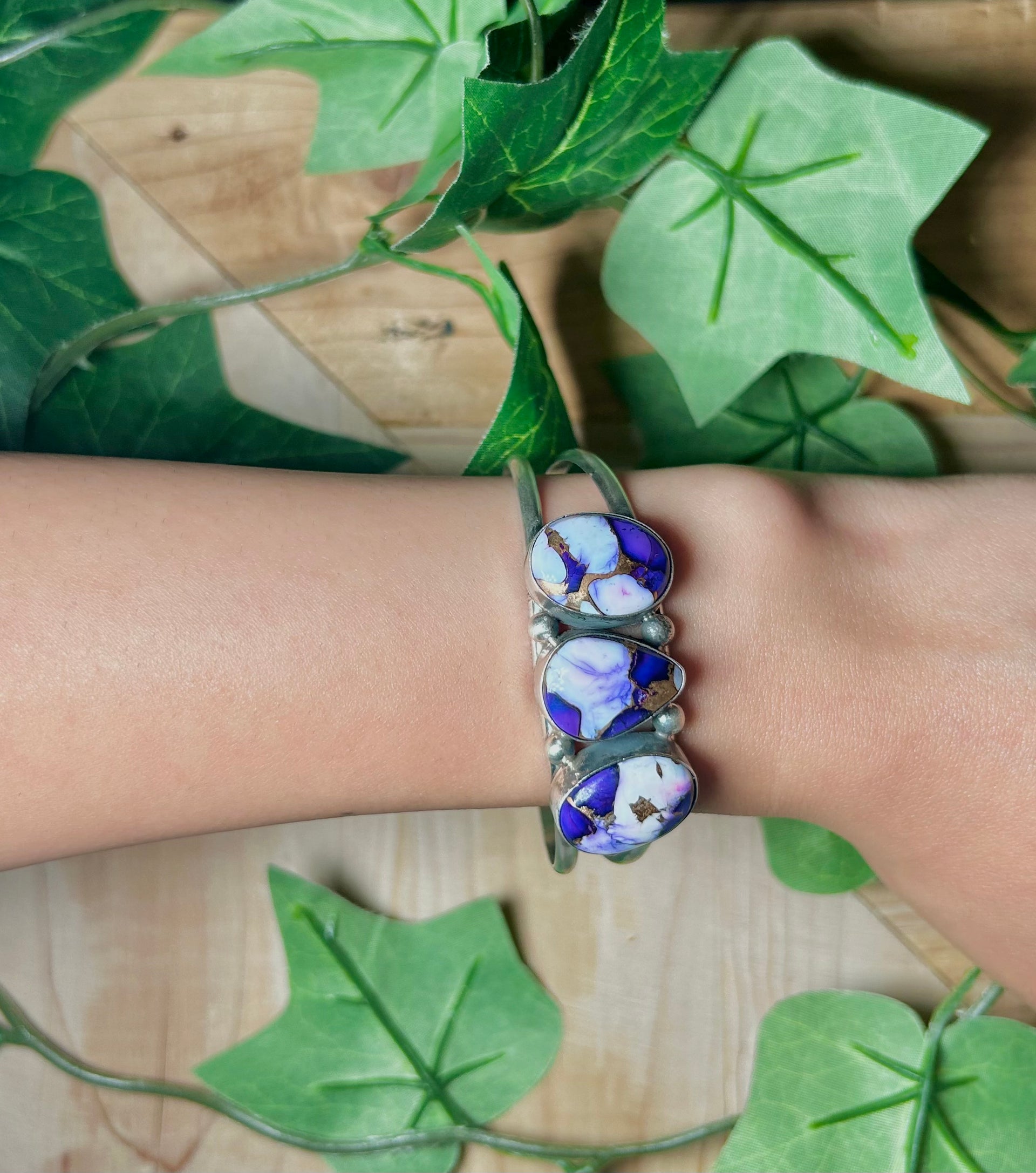 Augustine Largo Grape Dahlia & Sterling Silver Cuff Bracelet