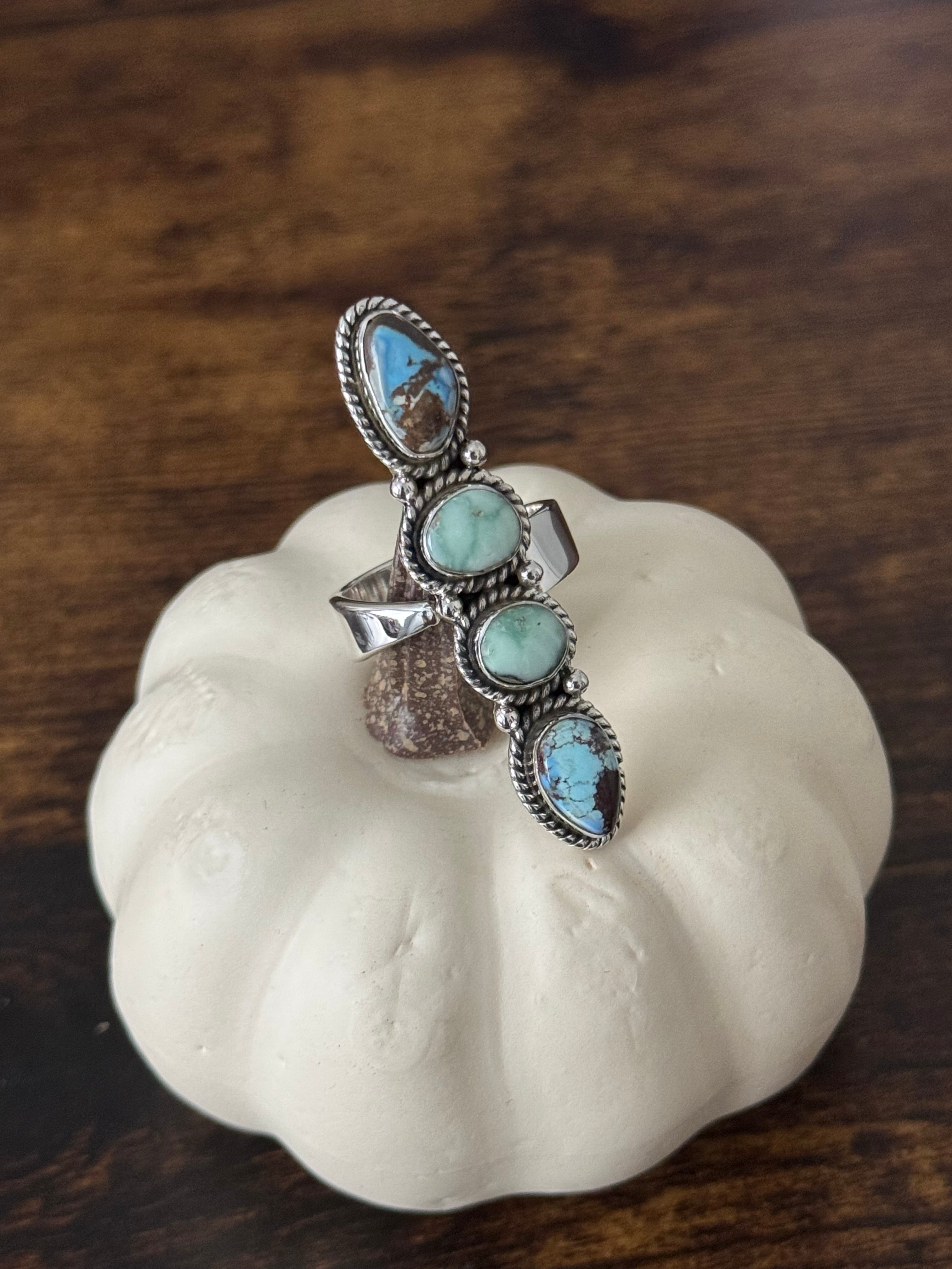 Southwest Handmade Multi Stone & Sterling Silver Adjustable Cluster Ring