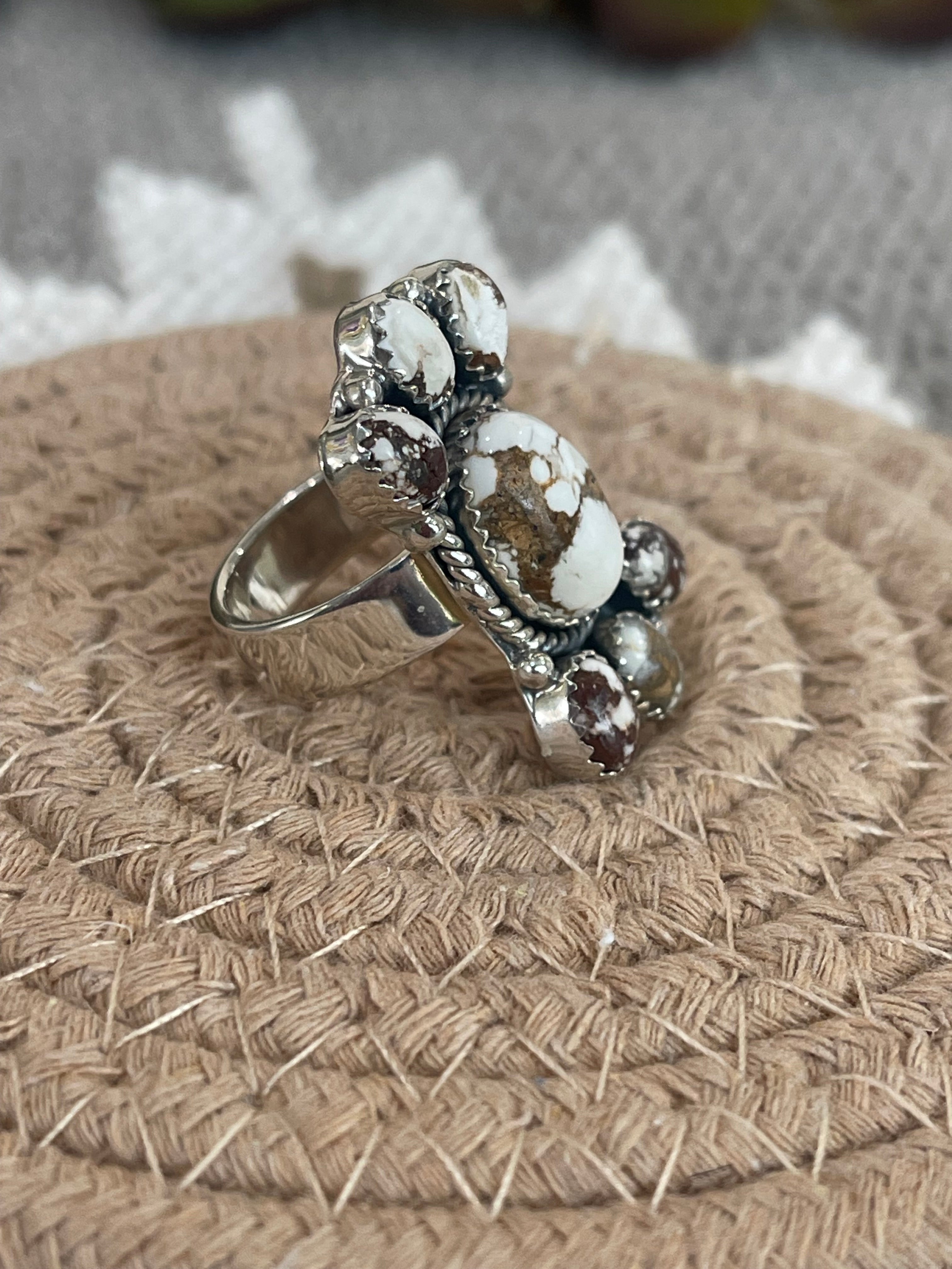 Southwest Handmade Wild Horse & Sterling Silver Adjustable Cluster Ring