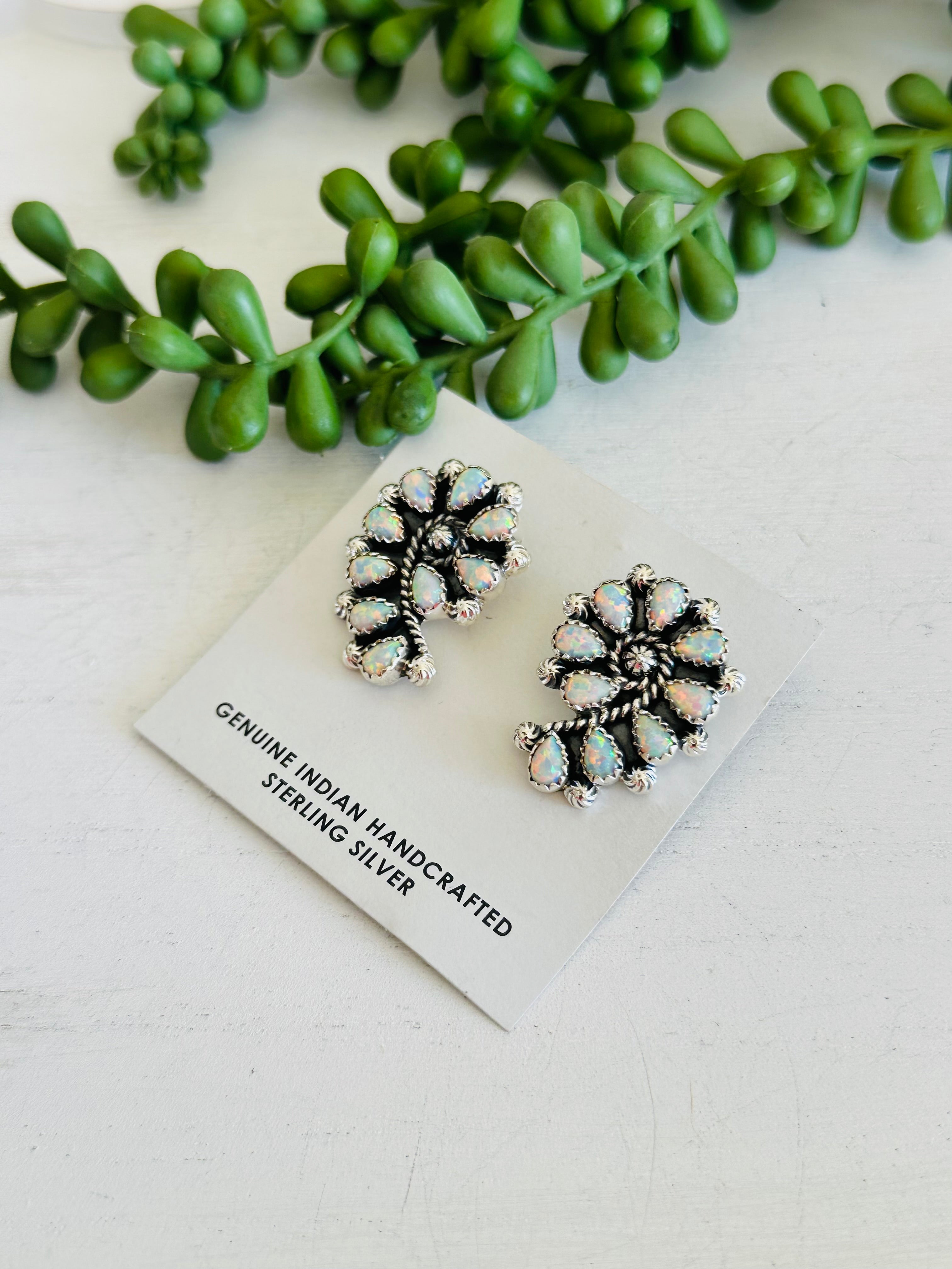 Southwest Handmade Opal & Sterling Silver Post Cluster Earrings