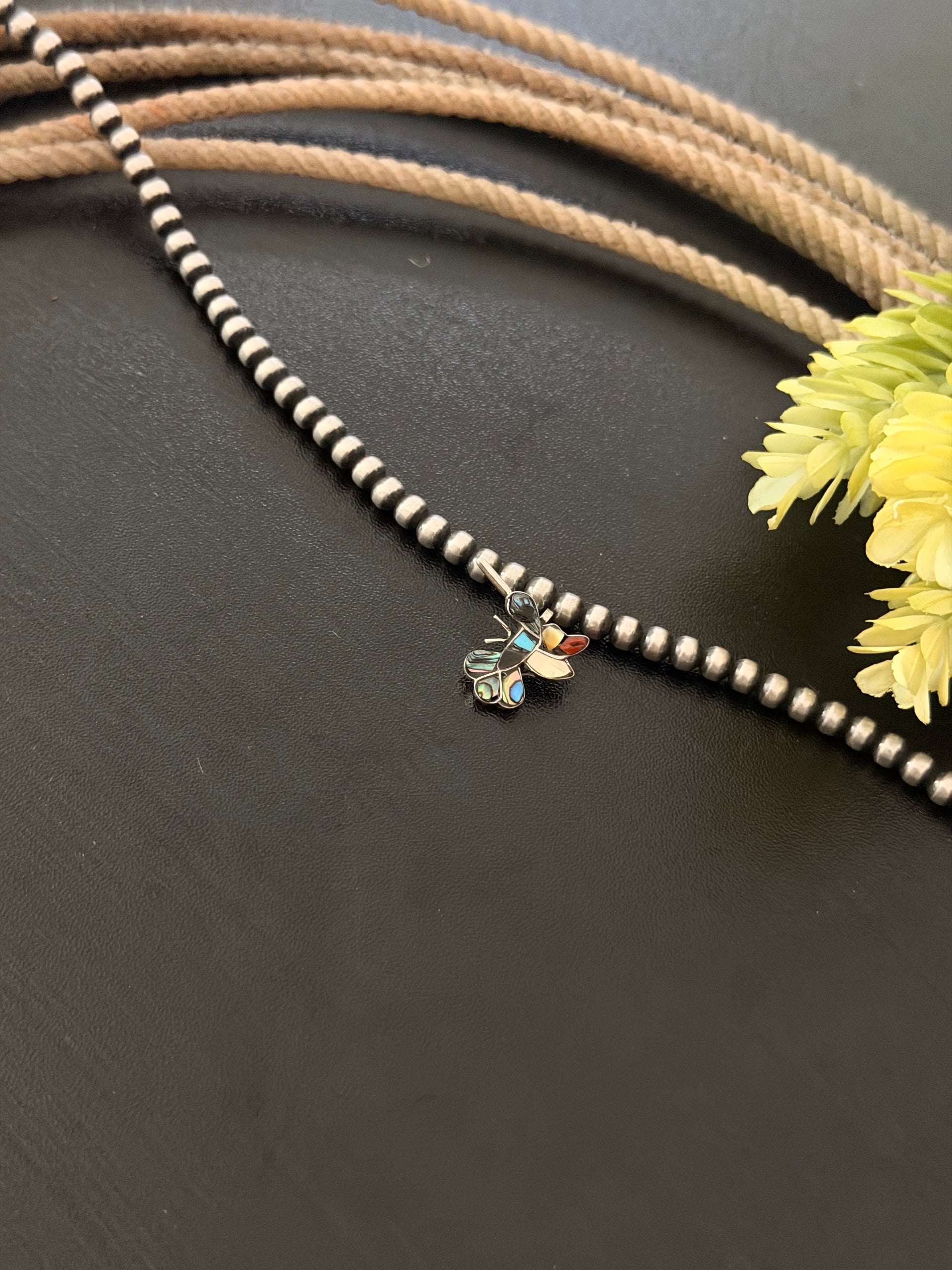 Zuni Made Multi Stone & Sterling Silver Inlay Hummingbird Pendant