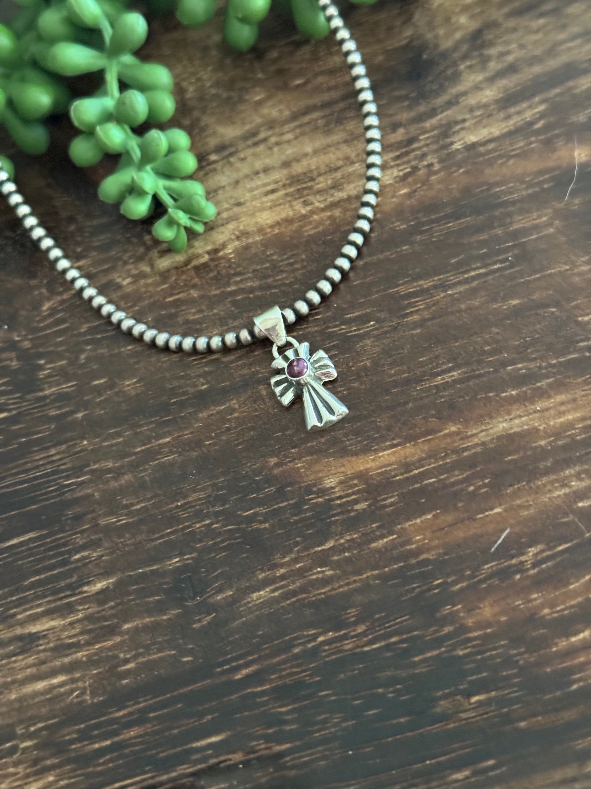 Navajo Made Purple Spiny Oyster & Sterling Silver Pendant