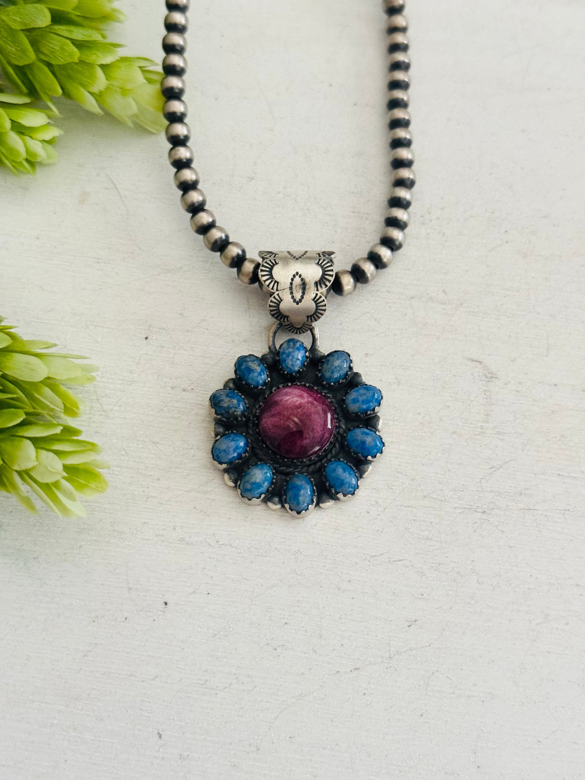 Southwest Multi Stone & Sterling Silver Cluster Pendant