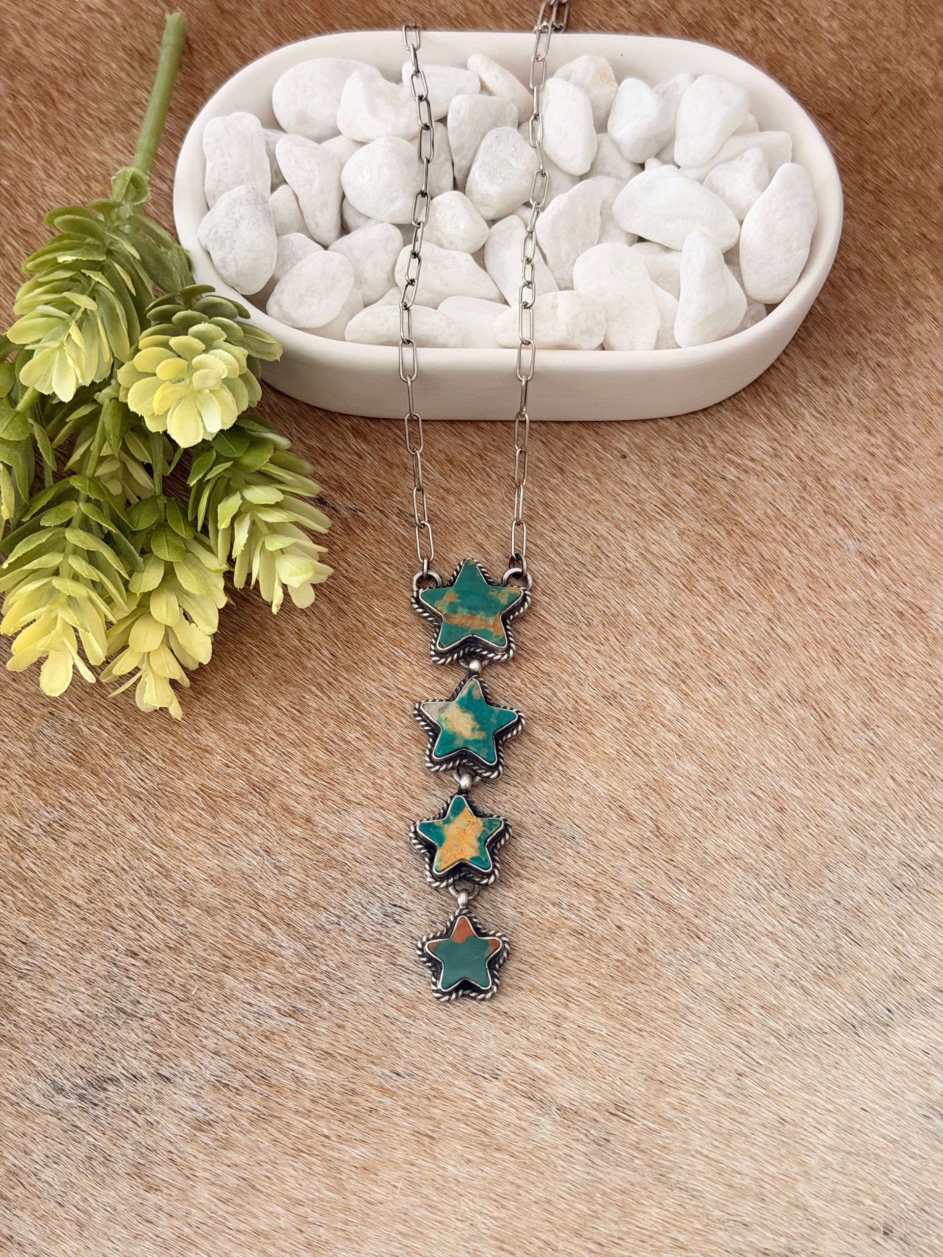 Jon McCray Fox Turquoise & Sterling Silver Star Lariat Necklace