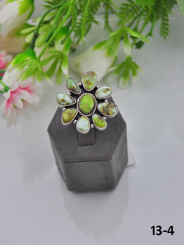 Southwest Made Palomino Variscite  & Sterling Sliver Cluster Adjustable Ring