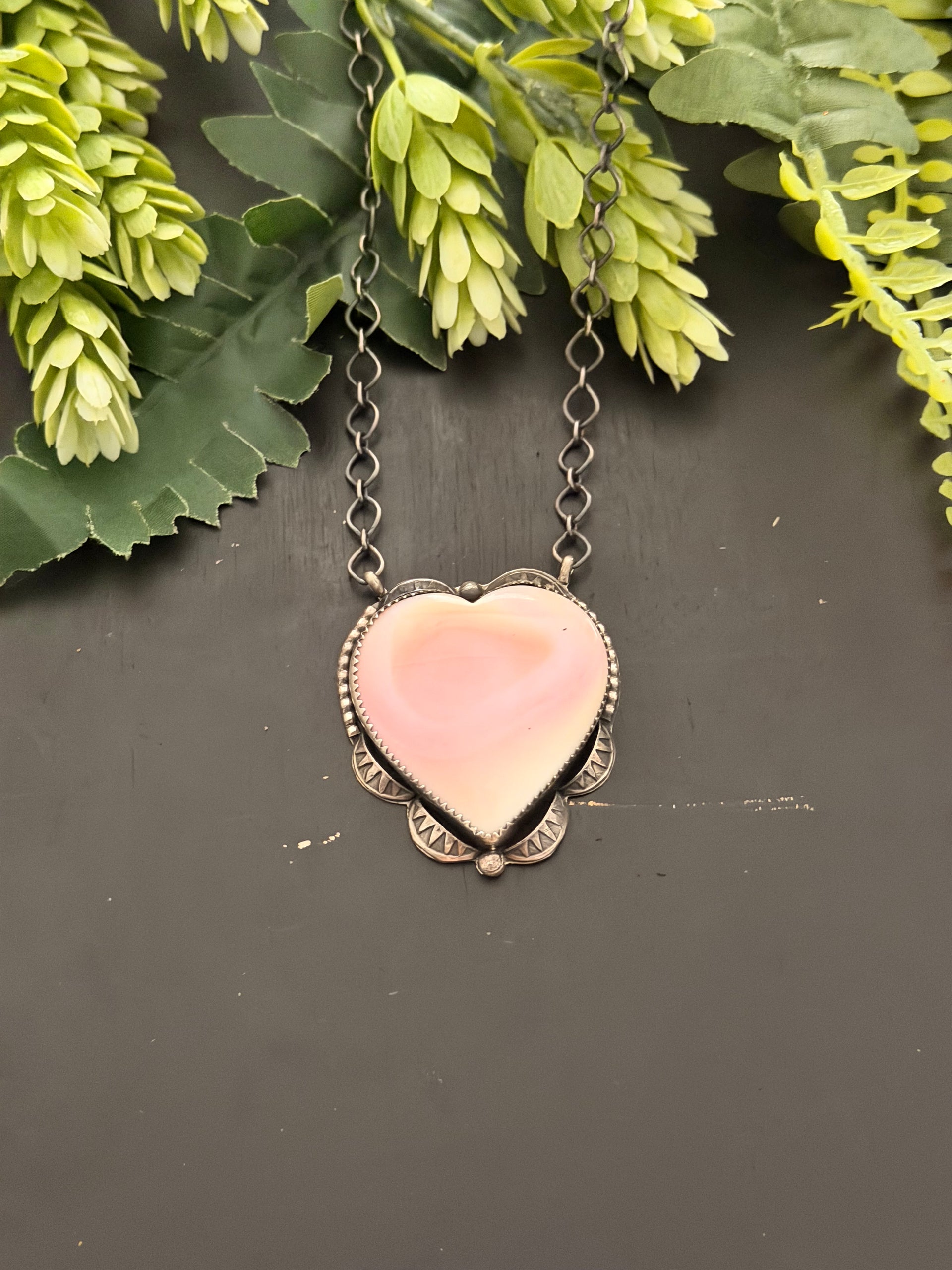 Tia Long Pink Conch & Sterling Silver Heart Necklace