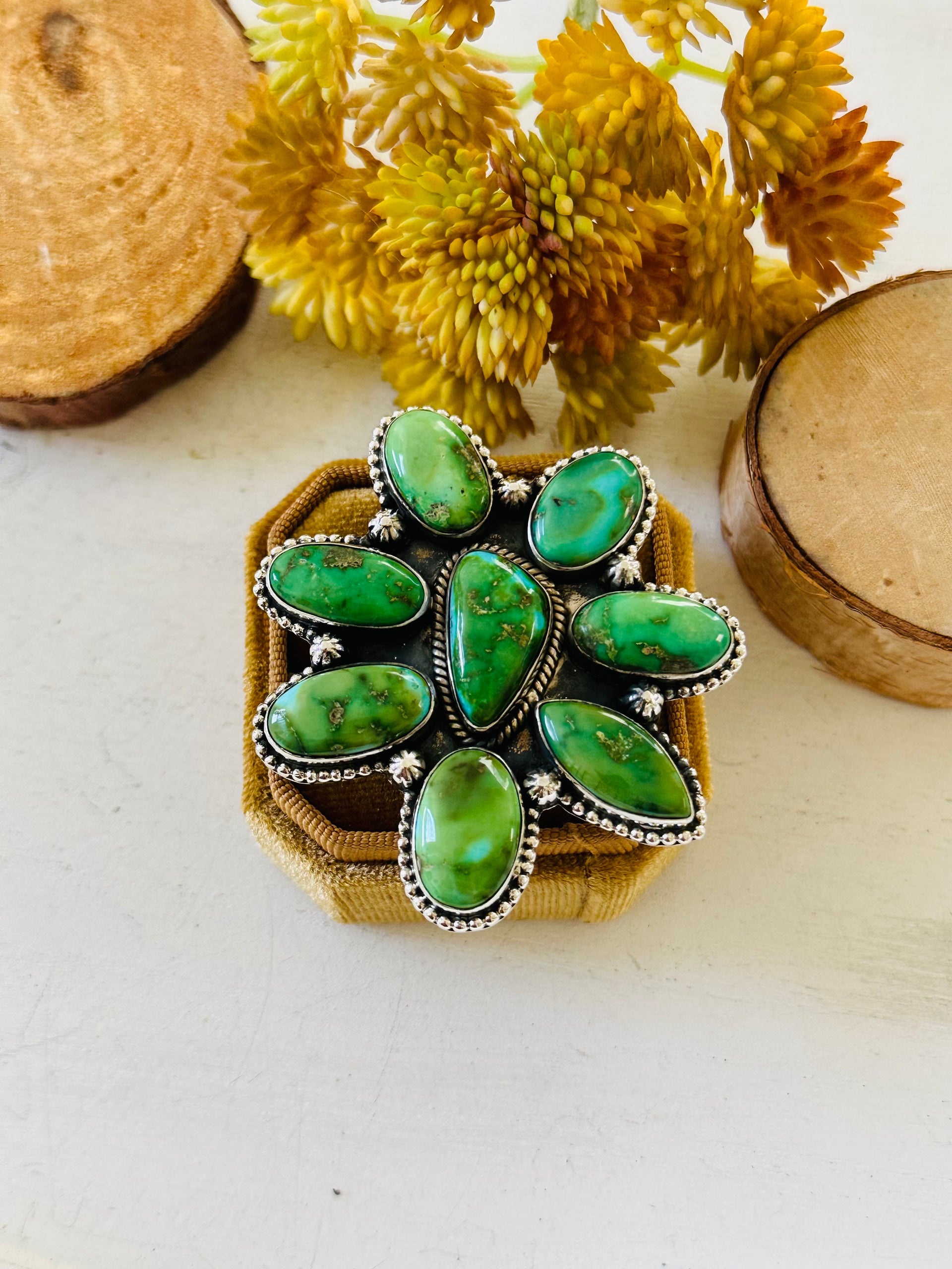 Southwest Handmade Sonoran Mountain Turquoise & Sterling Silver Adjustable Cluster Ring