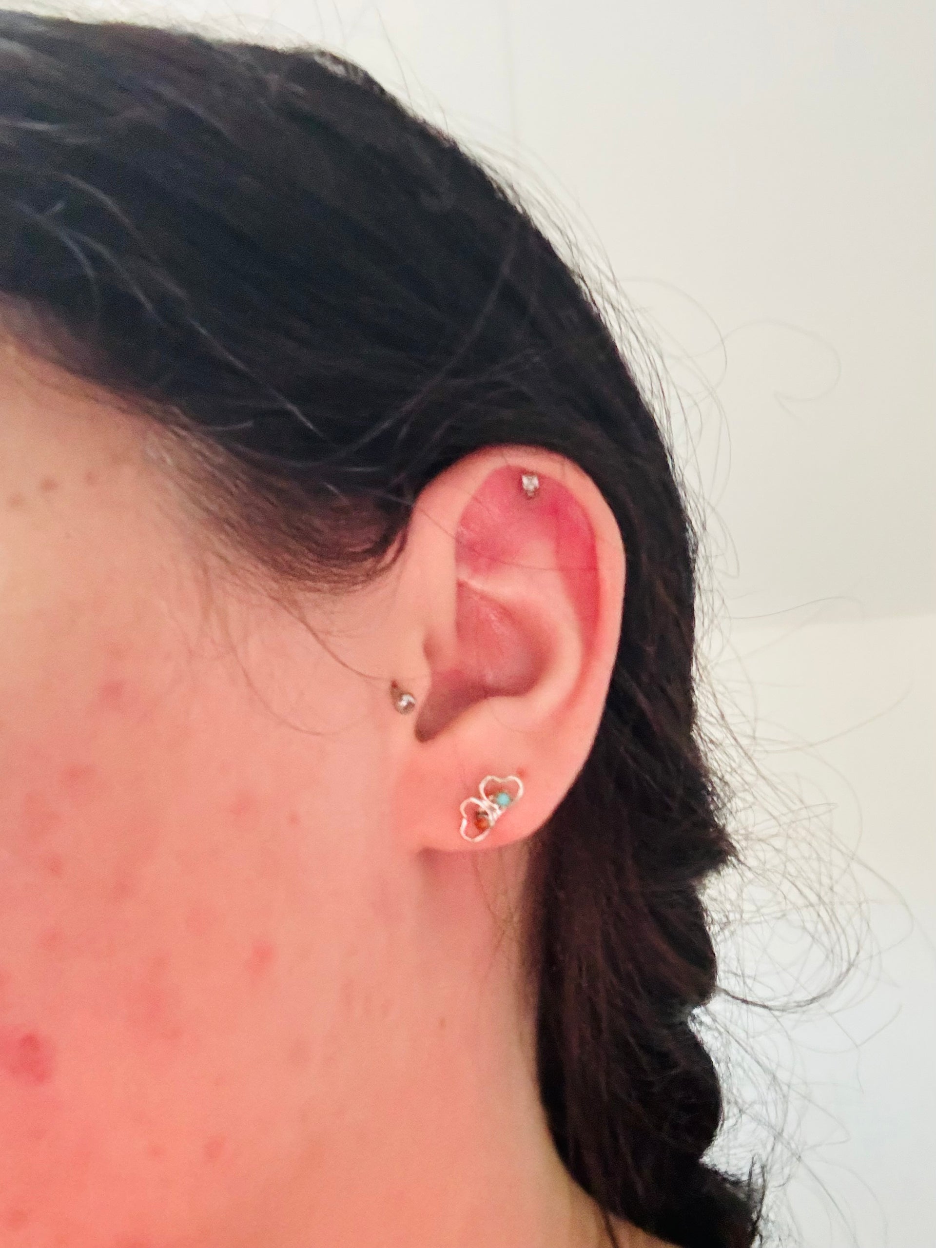 Zuni Made Multi Stone & Sterling Silver Heart Post Earrings