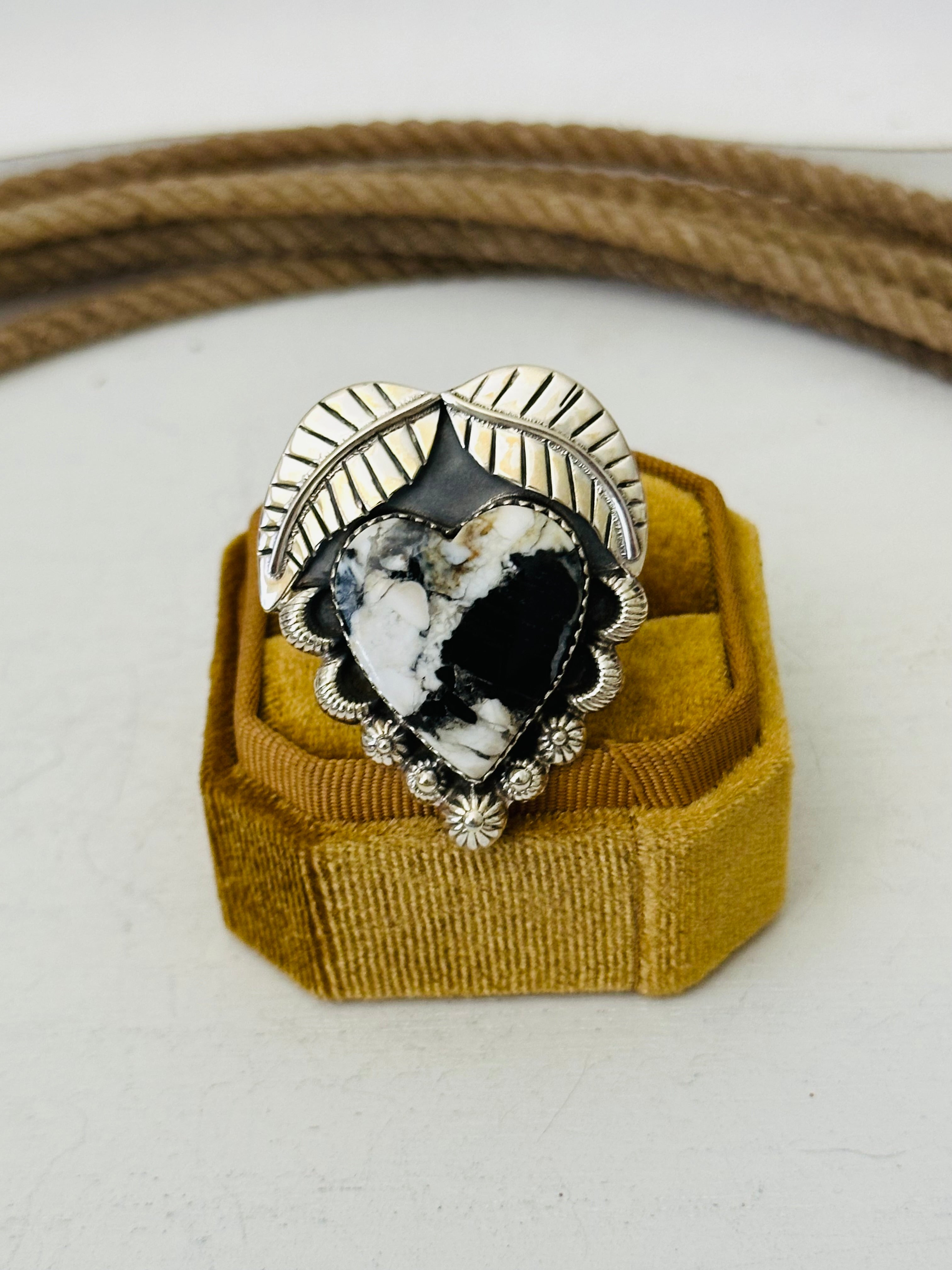 Southwest Handmade White Buffalo & Sterling Silver Adjustable Ring