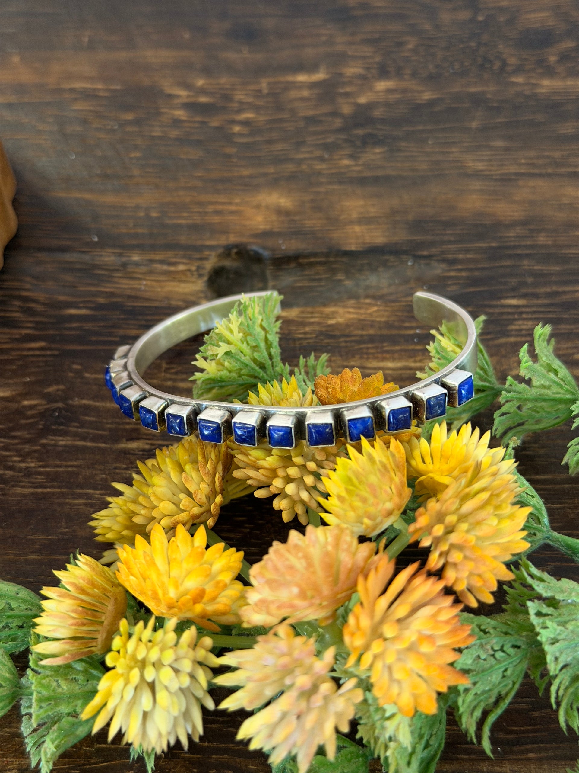 Sheila Tso Lapis & Sterling Silver Cluster Cuff Bracelet
