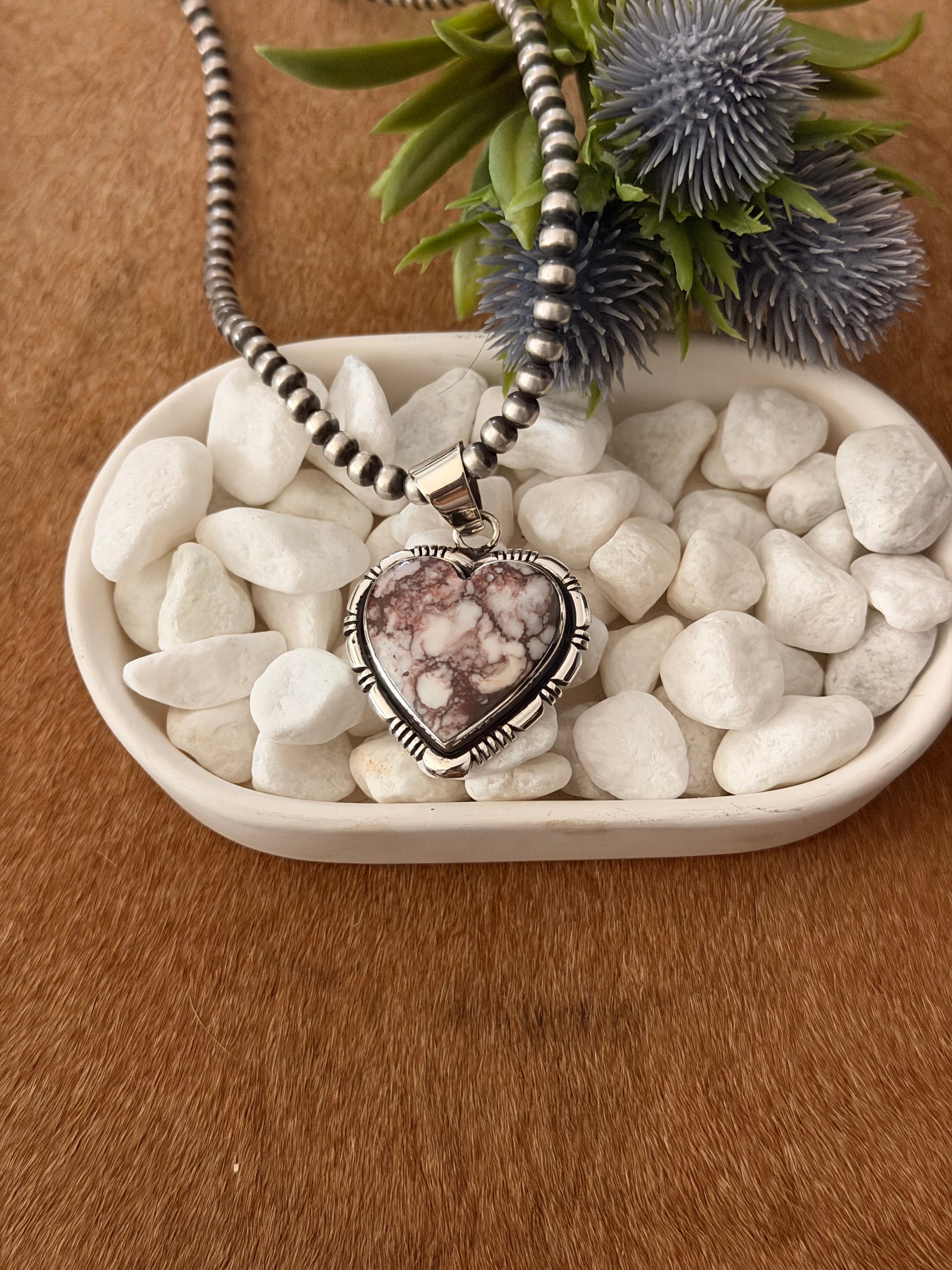 Navajo Made Wild Horse & Sterling Silver Heart Pendant