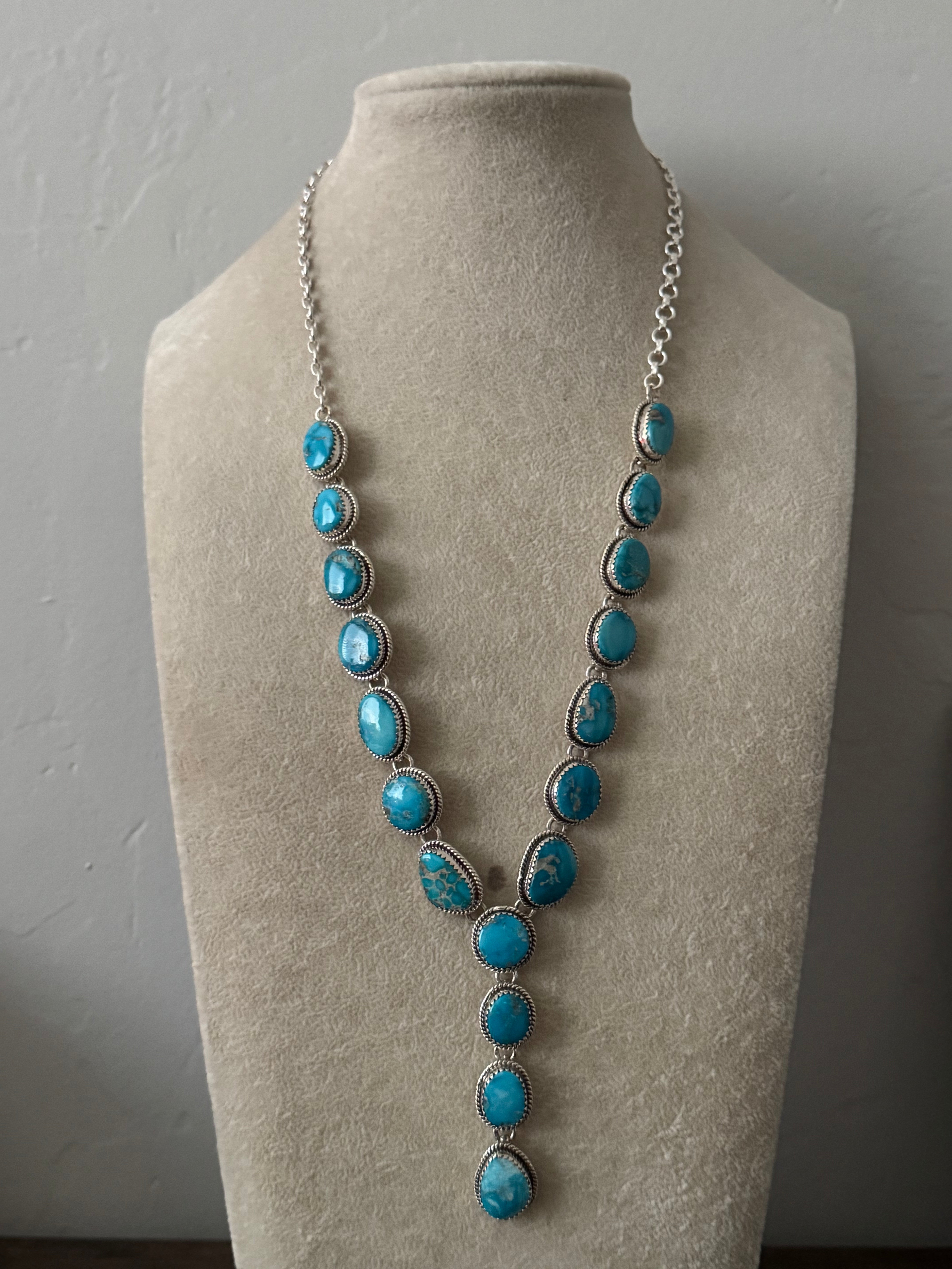 TTD Valley Blue Turquoise & Sterling Silver Lariat Necklace