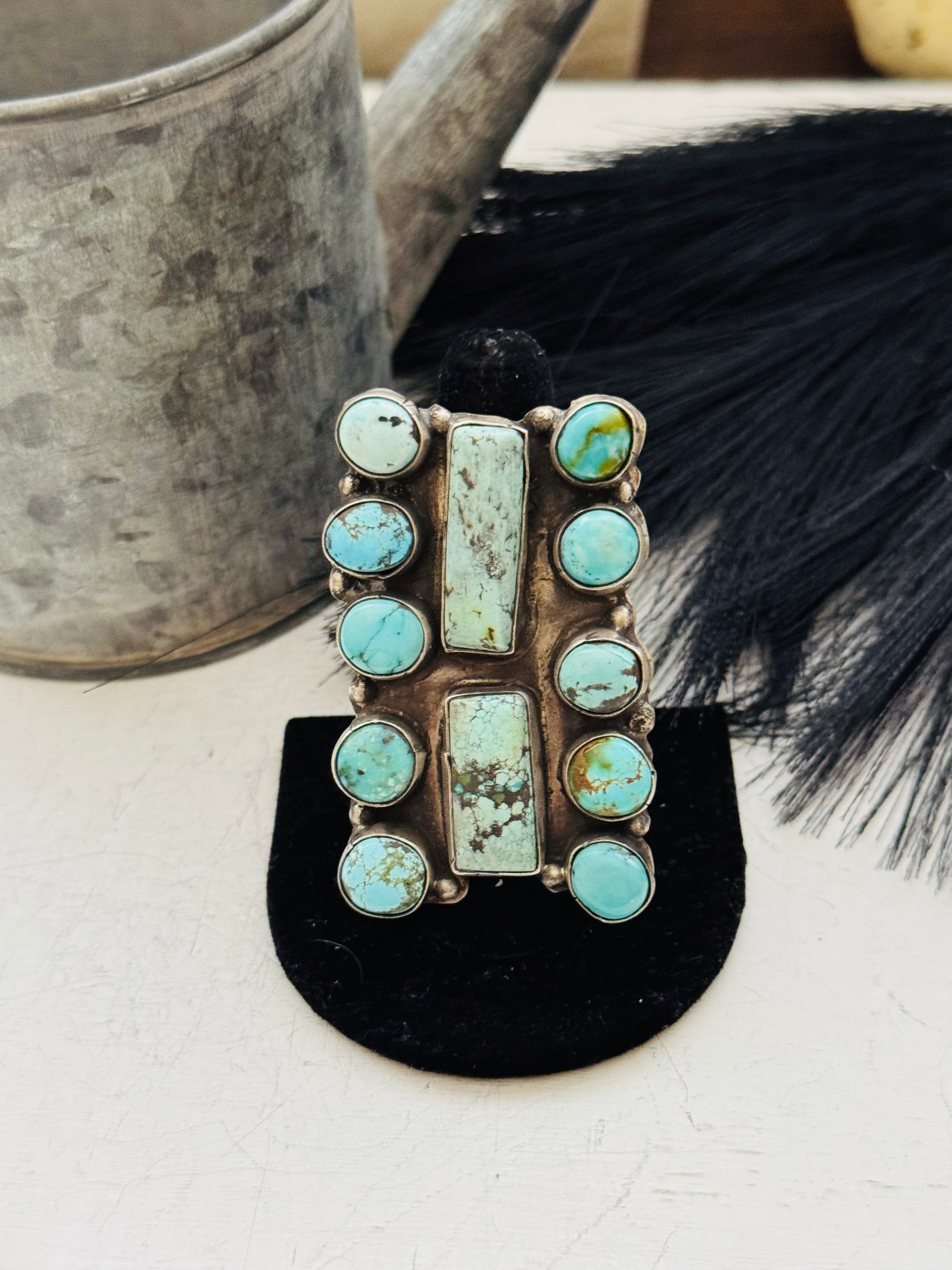 Navajo Made Kingman Turquoise & Sterling Silver Ring Size 8