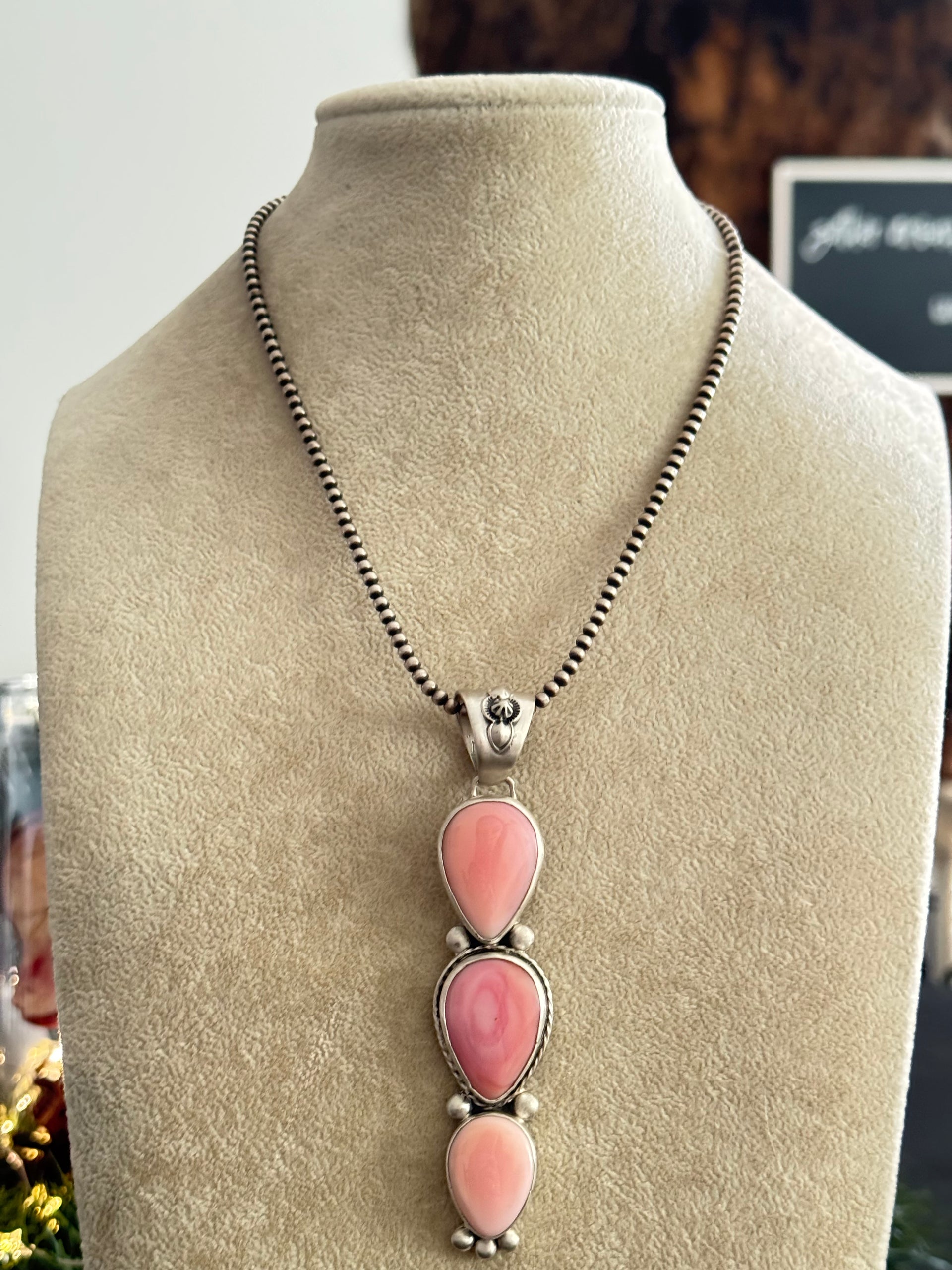 Navajo Made Pink Conch & Sterling Silver Pendant