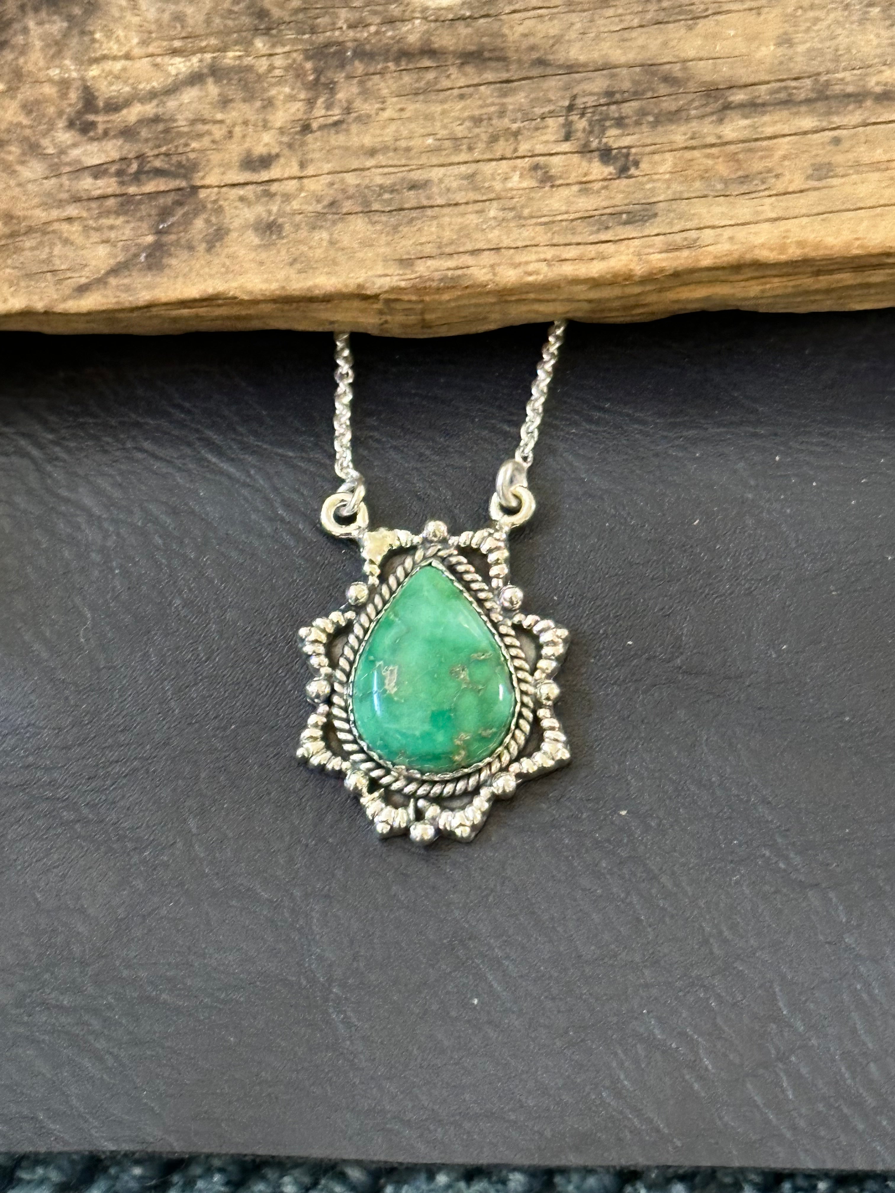 Southwest Handmade Emerald Valley Turquoise & Sterling Silver Necklace