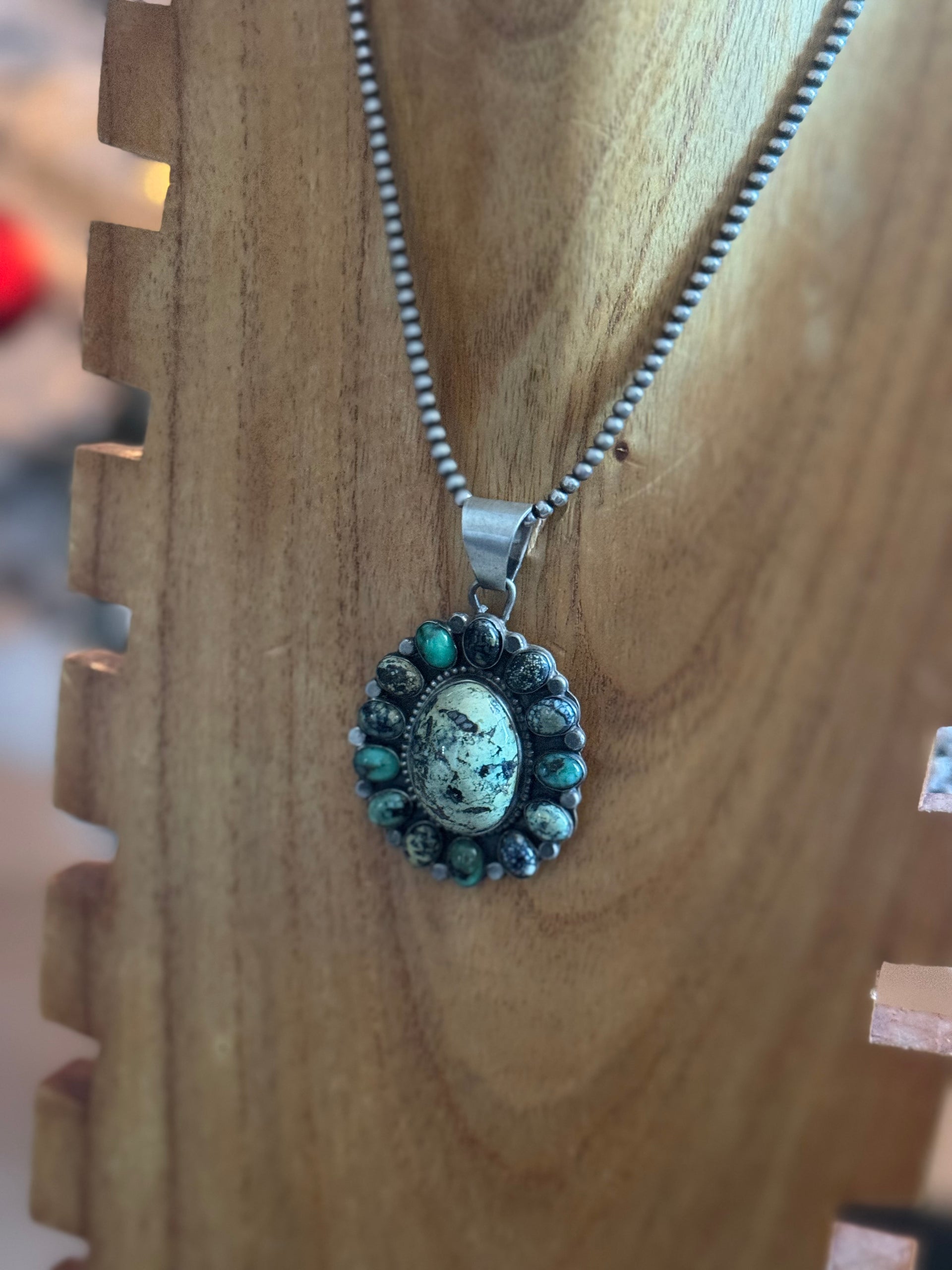 Sheila Becenti New Lander Variscite & Sterling Silver Cluster Pendant