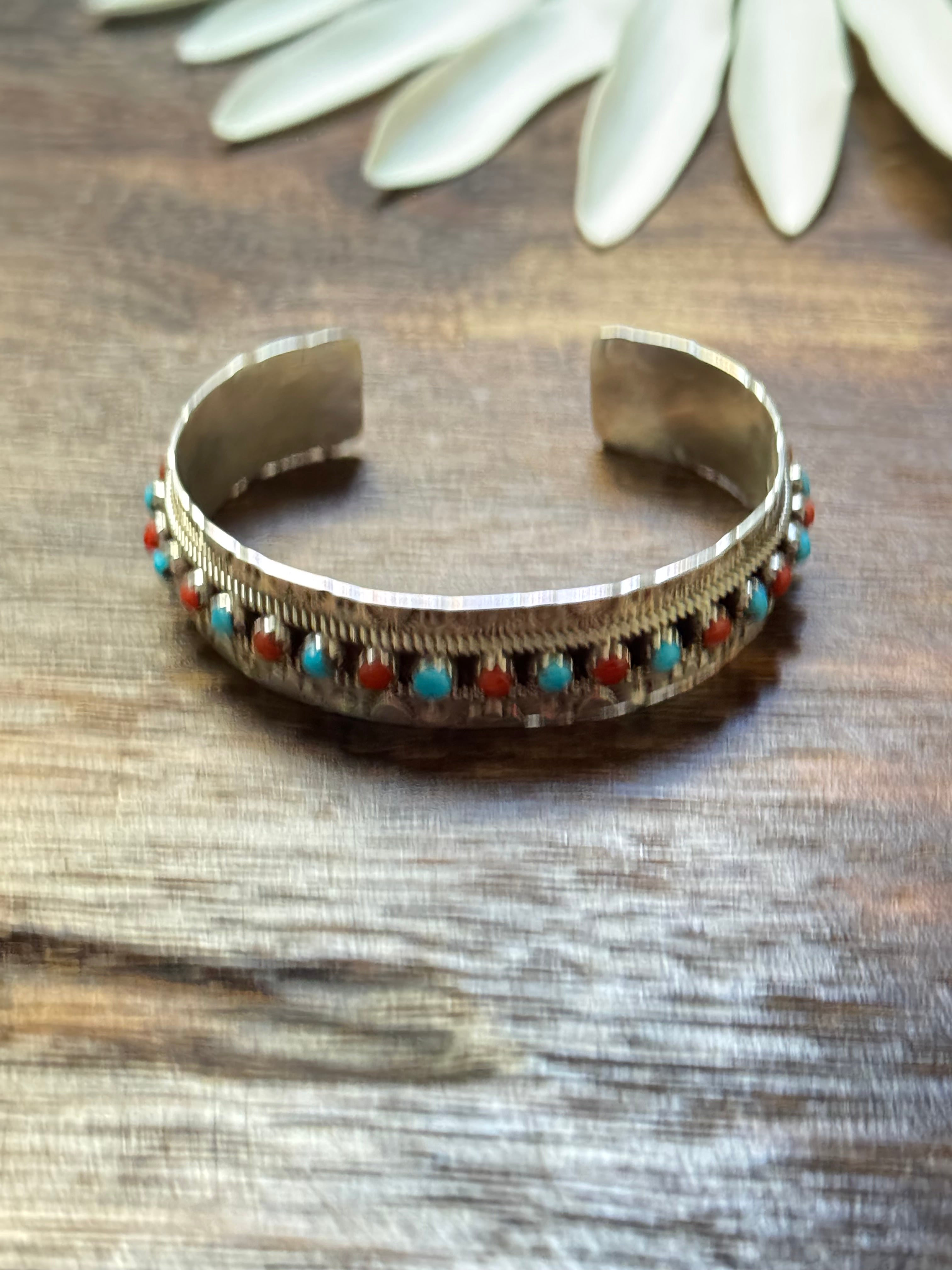 Zuni Made Multi Stone & Sterling Silver Cuff Bracelet