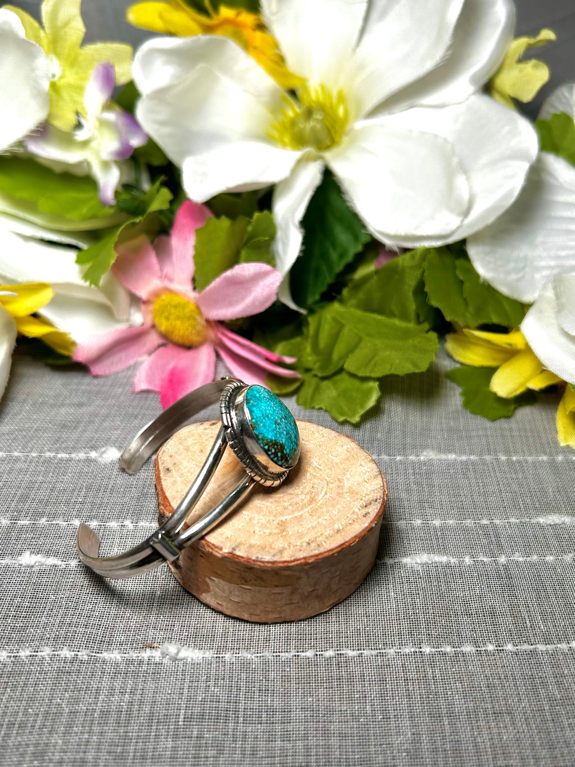 Navajo Made Highgrade Kingman Turquoise & Sterling Silver Cuff Bracelet