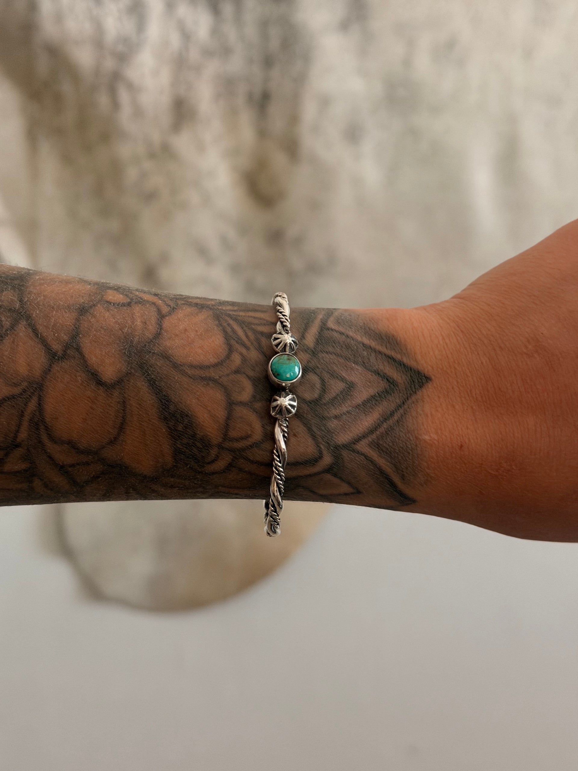 Navajo Made Kingman Turquoise & Sterling Silver Cuff Bracelet