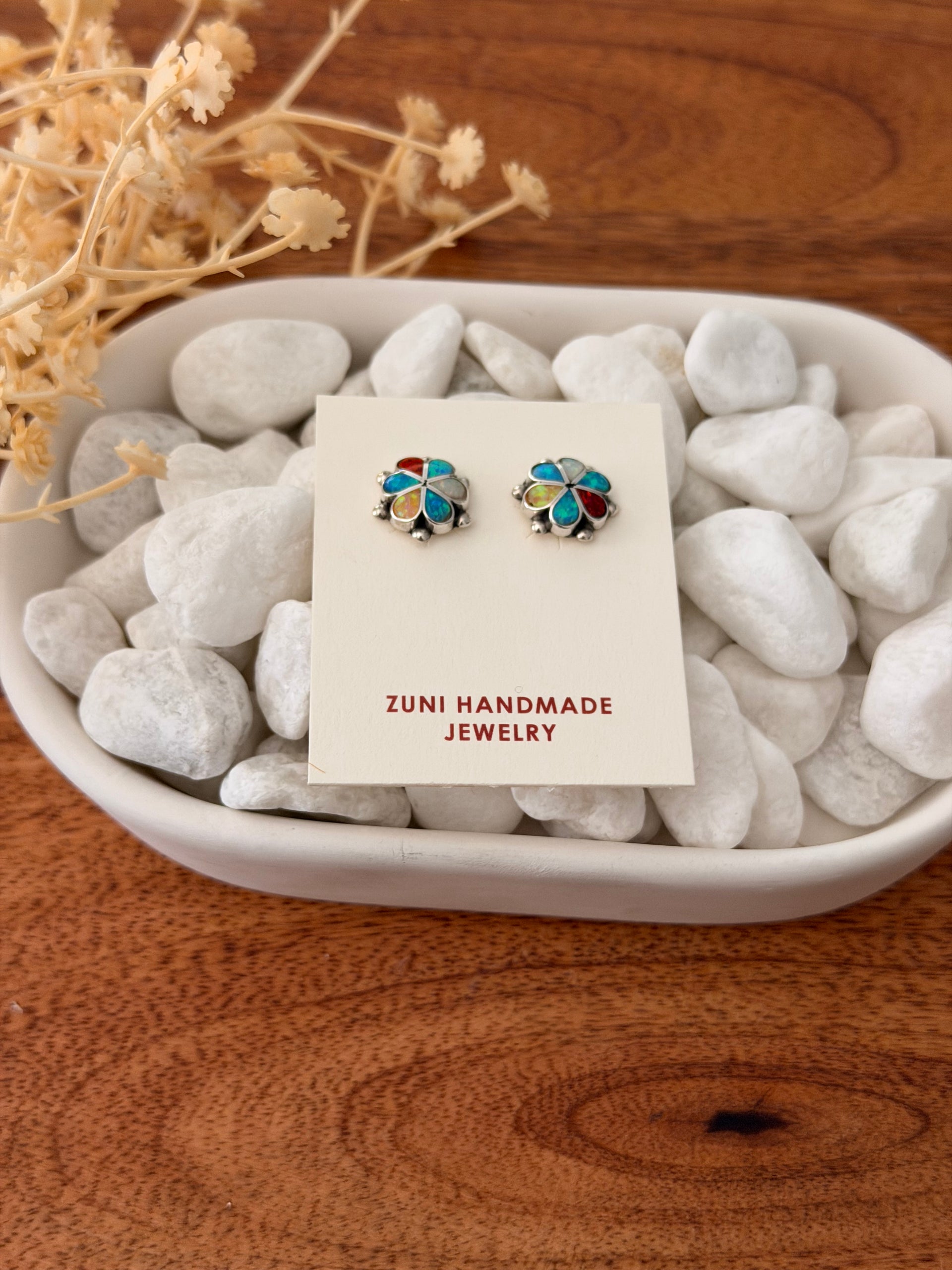 Zuni Made Multi Stone & Sterling Silver Post Inlay Earrings