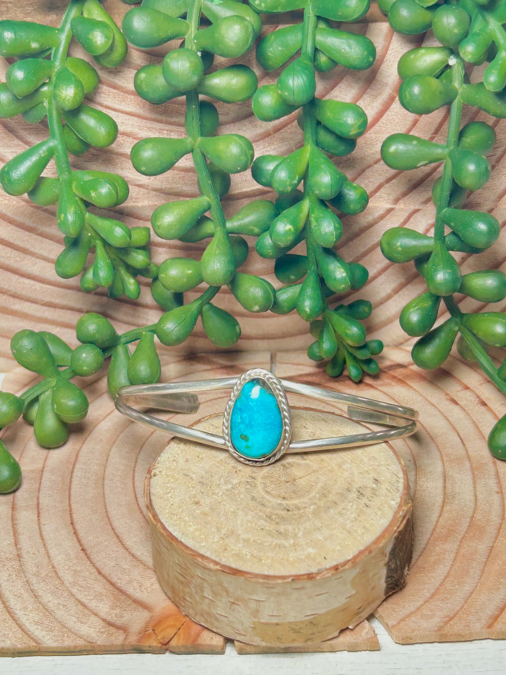 Navajo Made Kingman Turquoise & Sterling Silver Cuff Bracelet