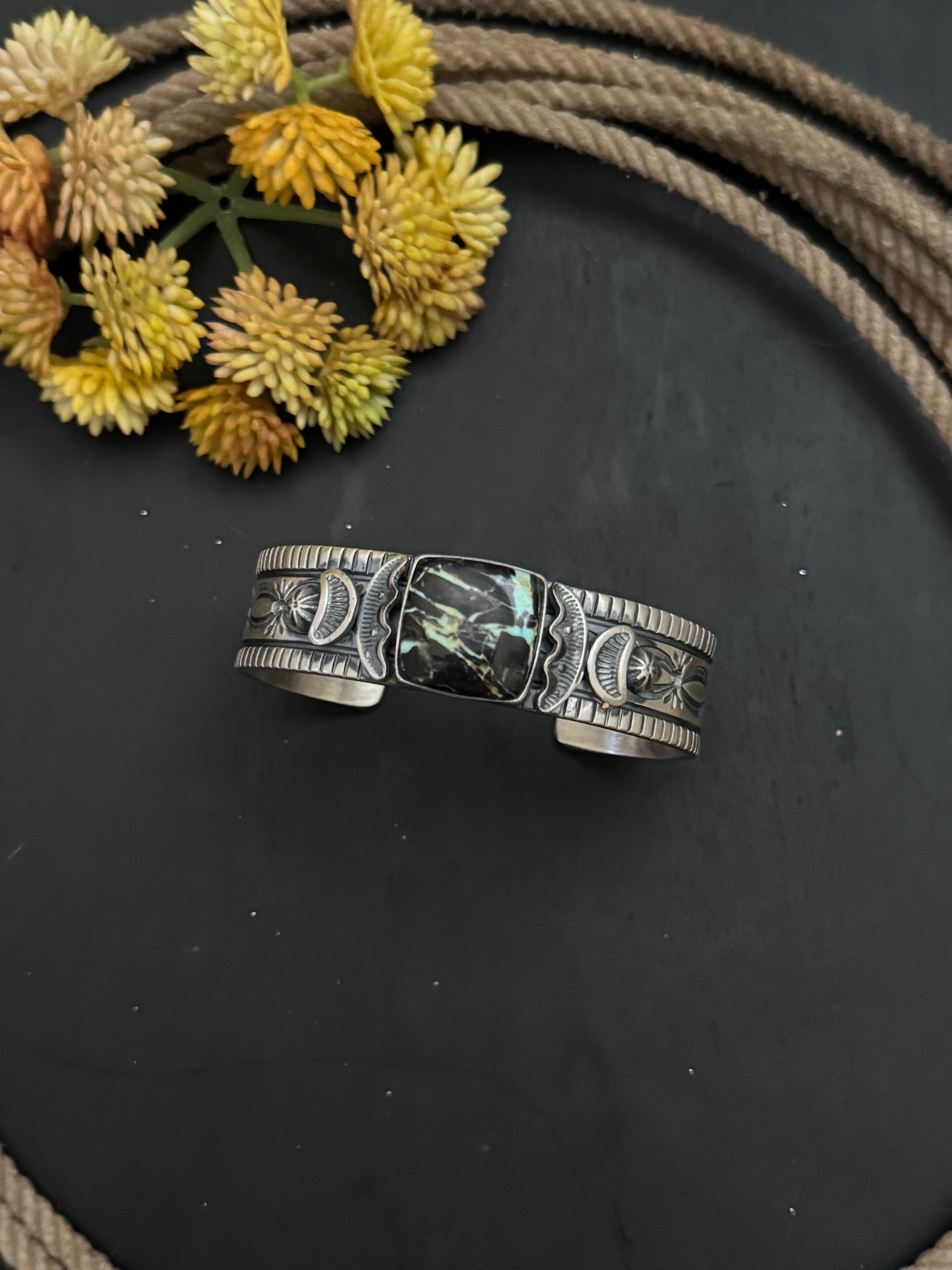 Francis Yazzie Black Jack Turquoise & Sterling Silver Cuff Bracelet