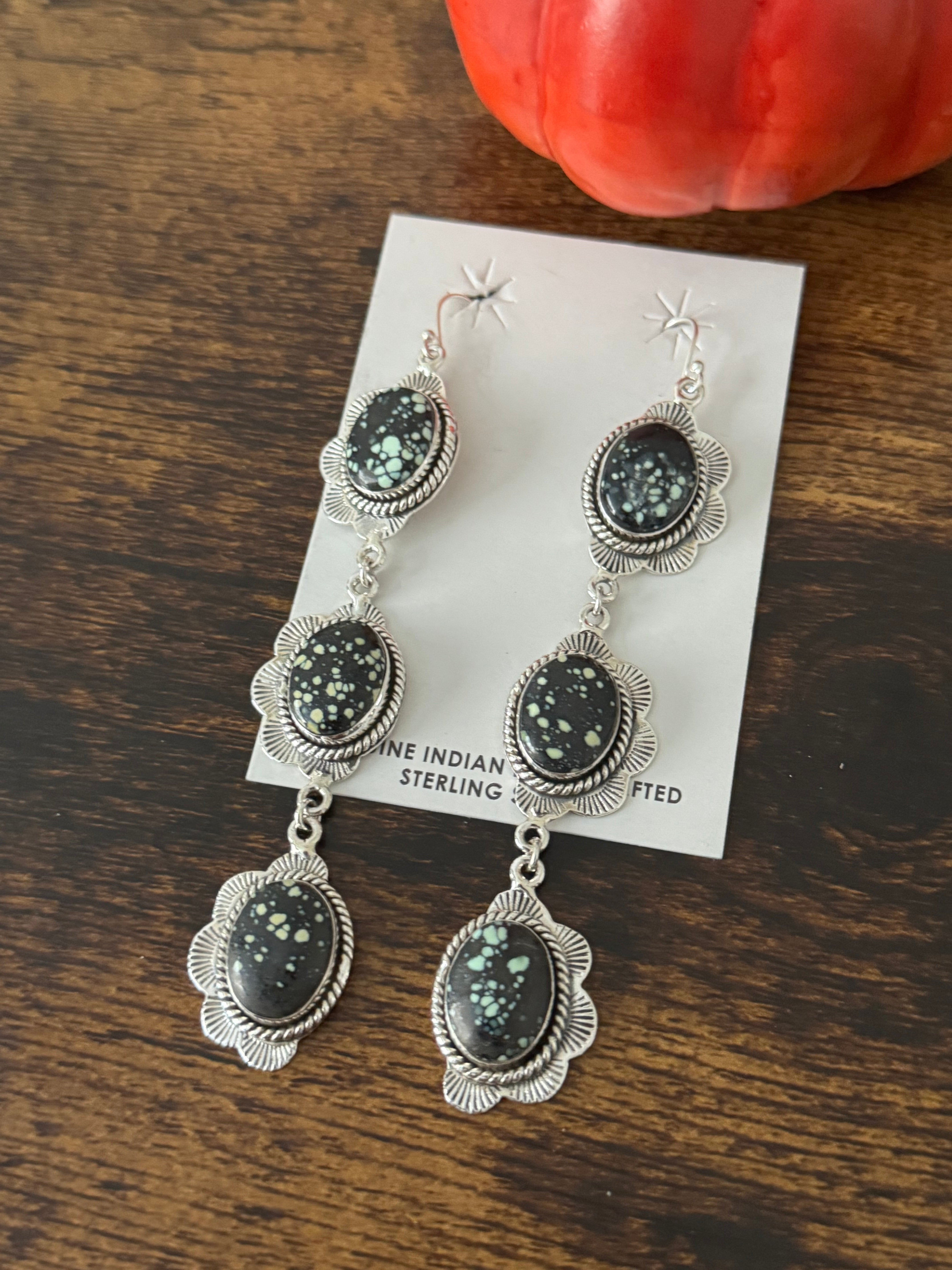 Southwest Handmade New Lander Variscite & Sterling Silver Dangle Earrings