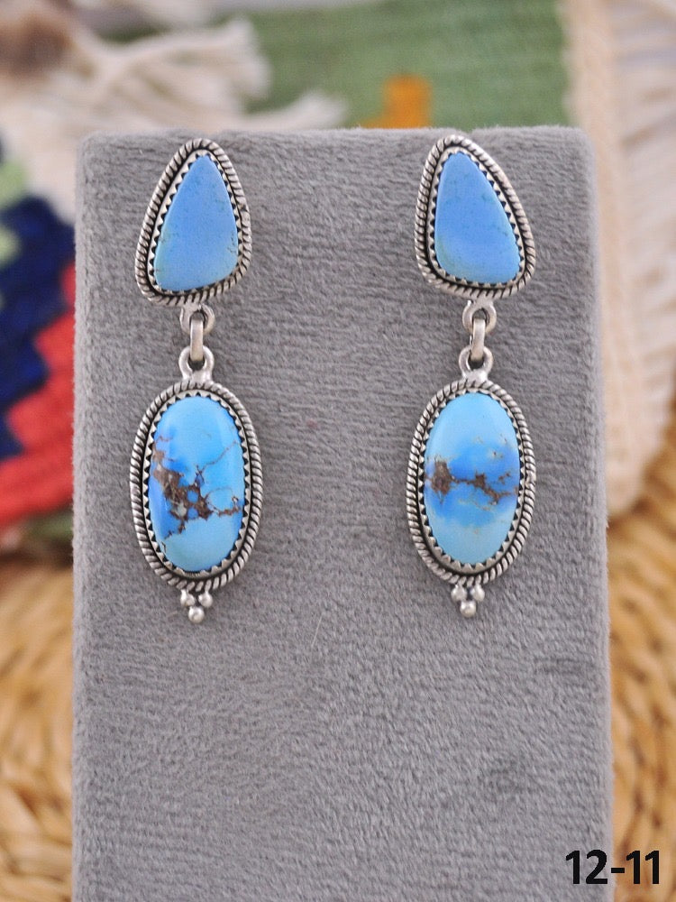 Southwest Handmade Golden Hill’s Turquoise & Sterling Silver Post Dangle Earrings