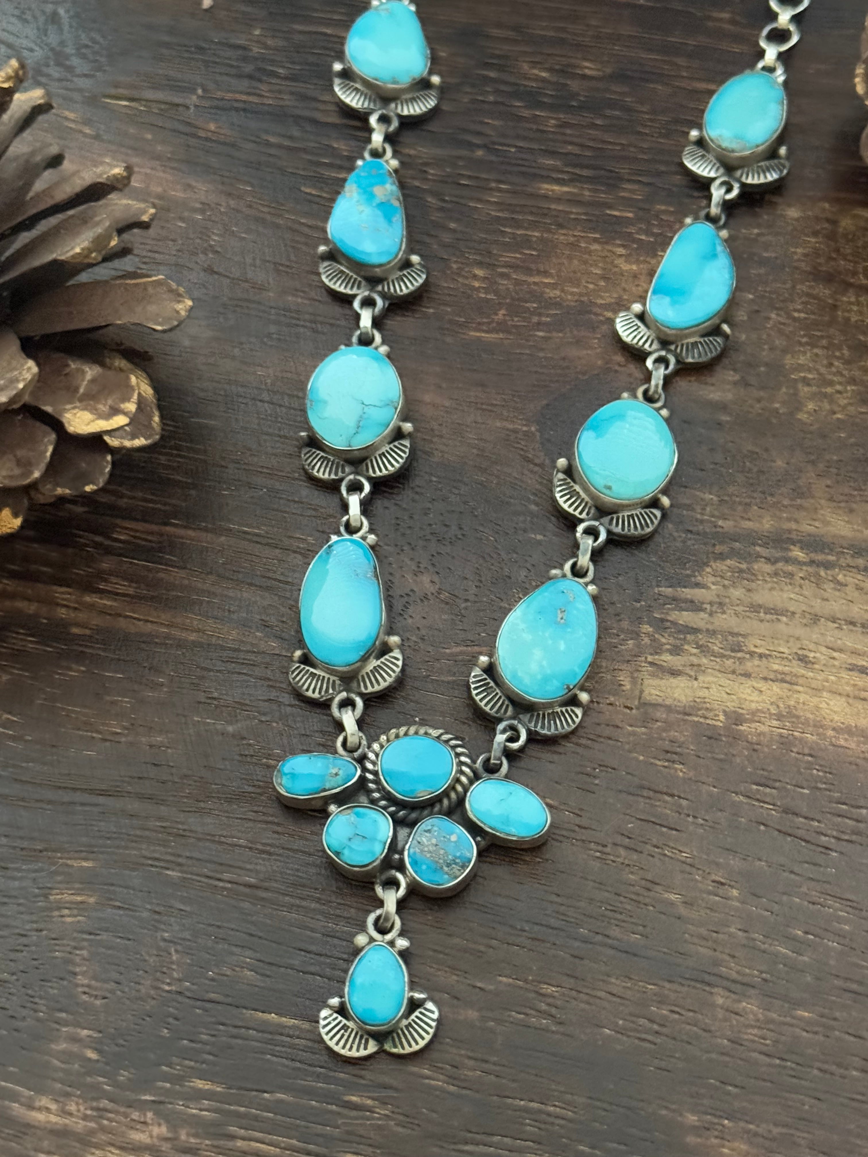 TTD Valley Blue Turquoise & Sterling Silver Lariat Necklace