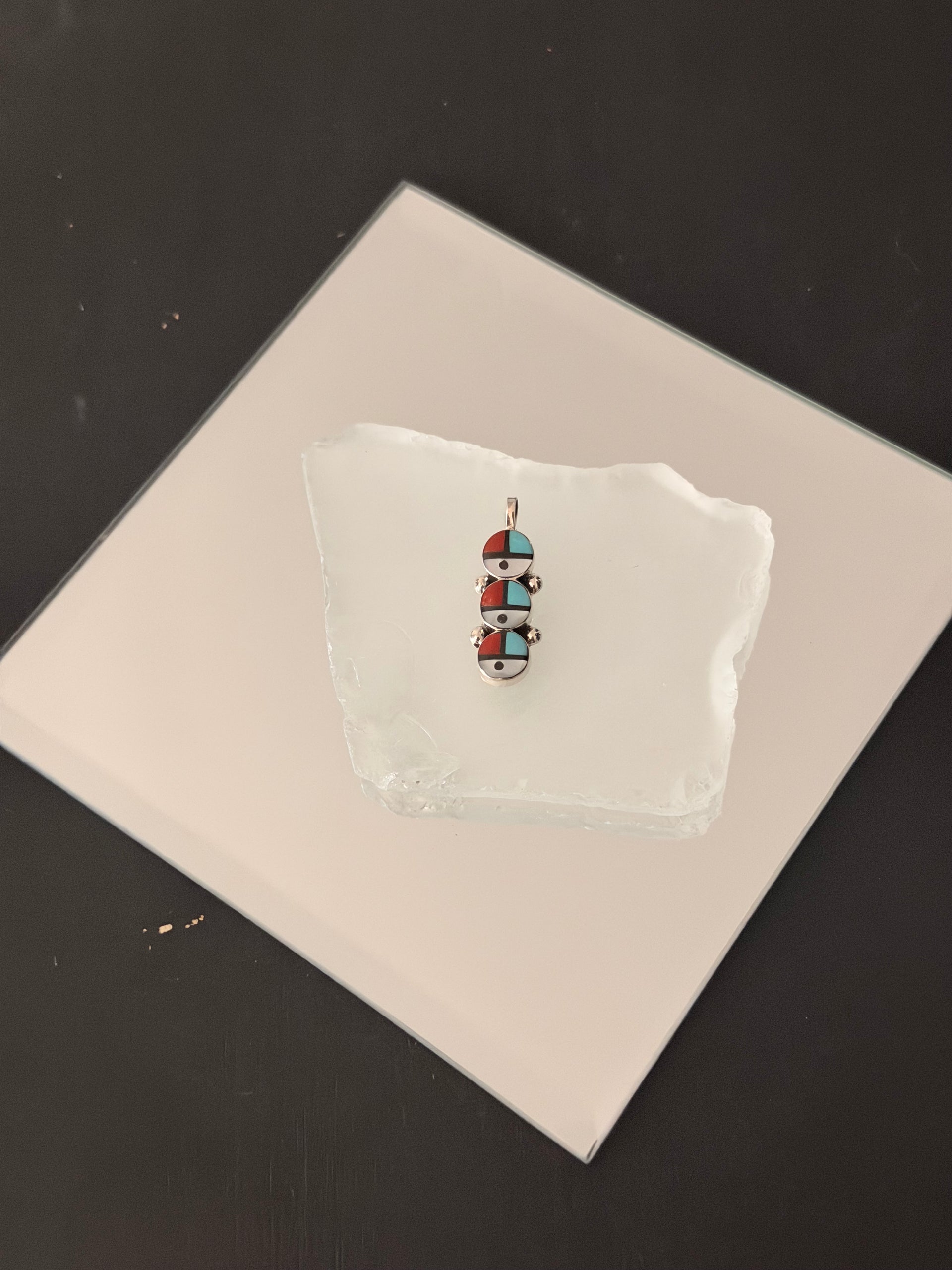 Zuni Made Multi Stone & Sterling Silver Inlay Sunface Pendant