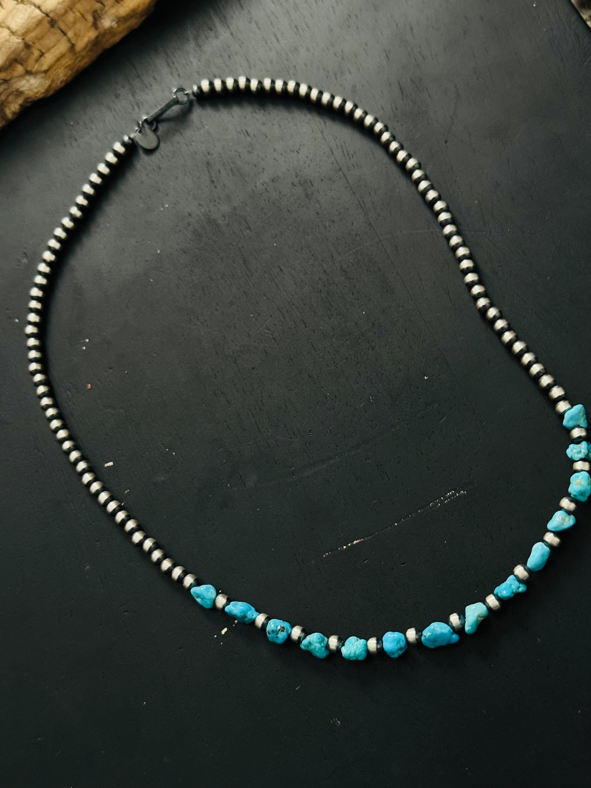 Navajo Strung Kingman Turquoise & Sterling Silver Beaded Pearl Necklace