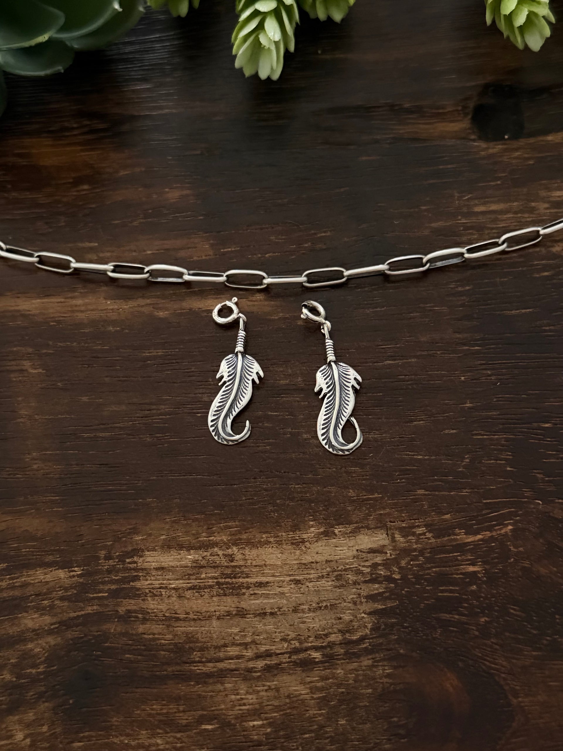 Navajo Made Sterling Silver Feather Cast Charms
